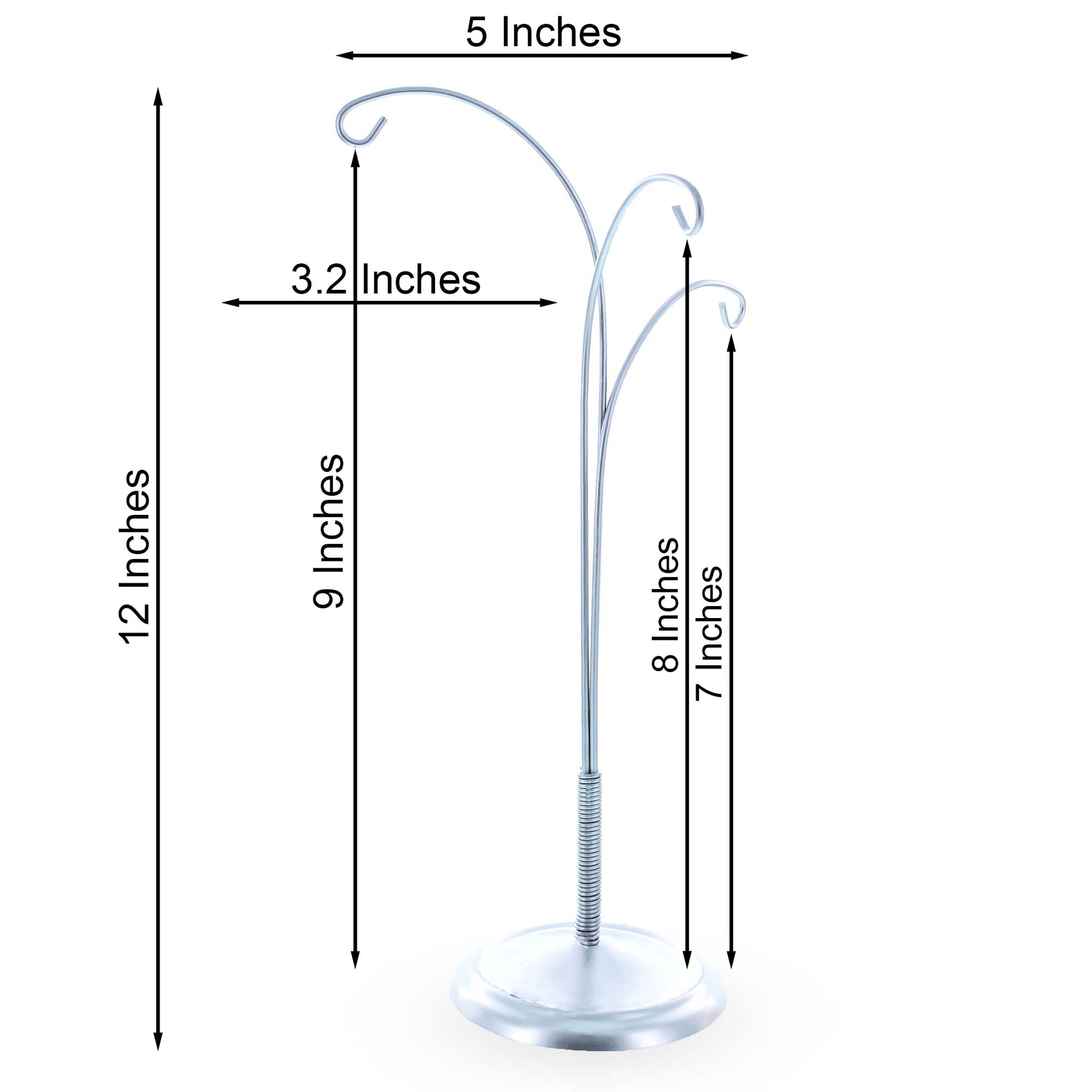 3-Arm Botanical Style Silver Metal Ornament Display Stand 12 Inches