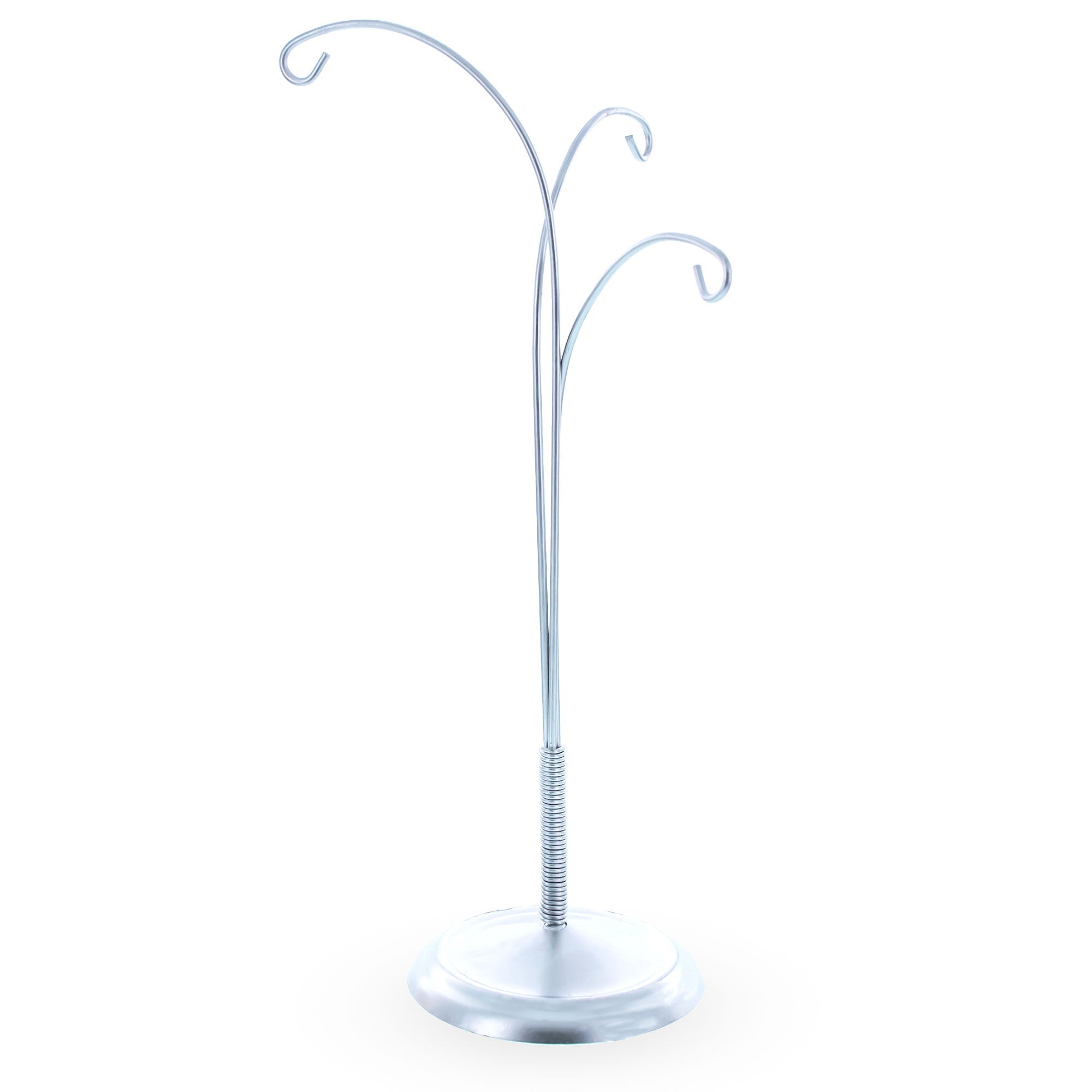 3-Arm Botanical Style Silver Metal Ornament Display Stand 12 Inches