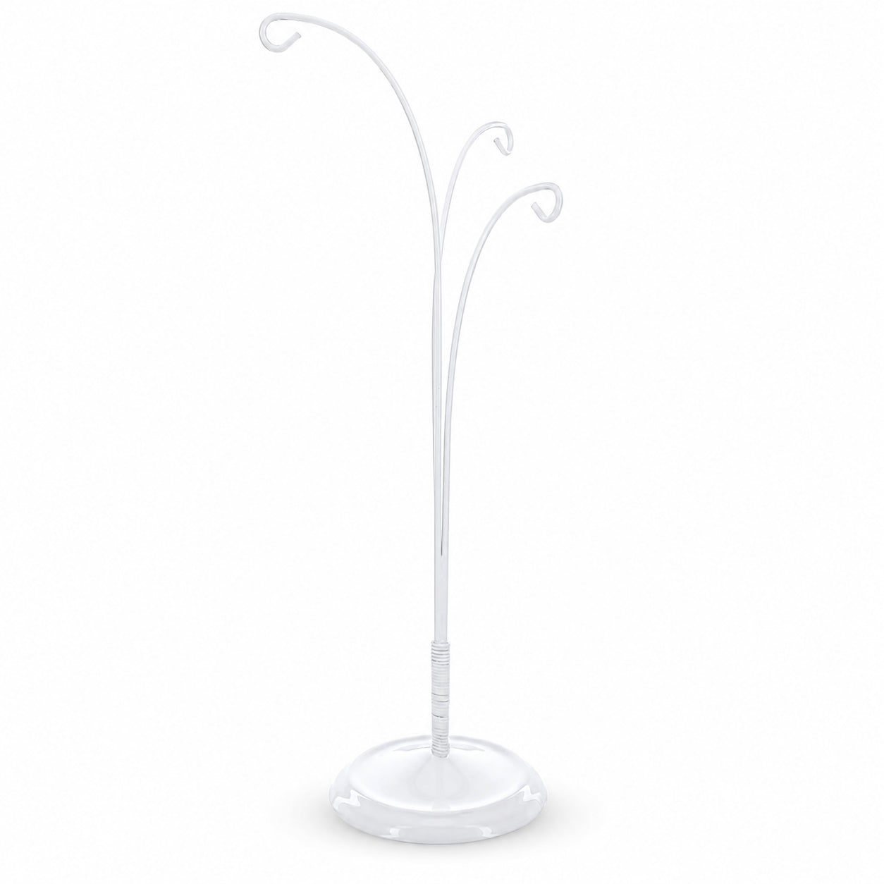 3-Arm Botanical Style White Painted Metal Ornament Display Stand 12 Inches