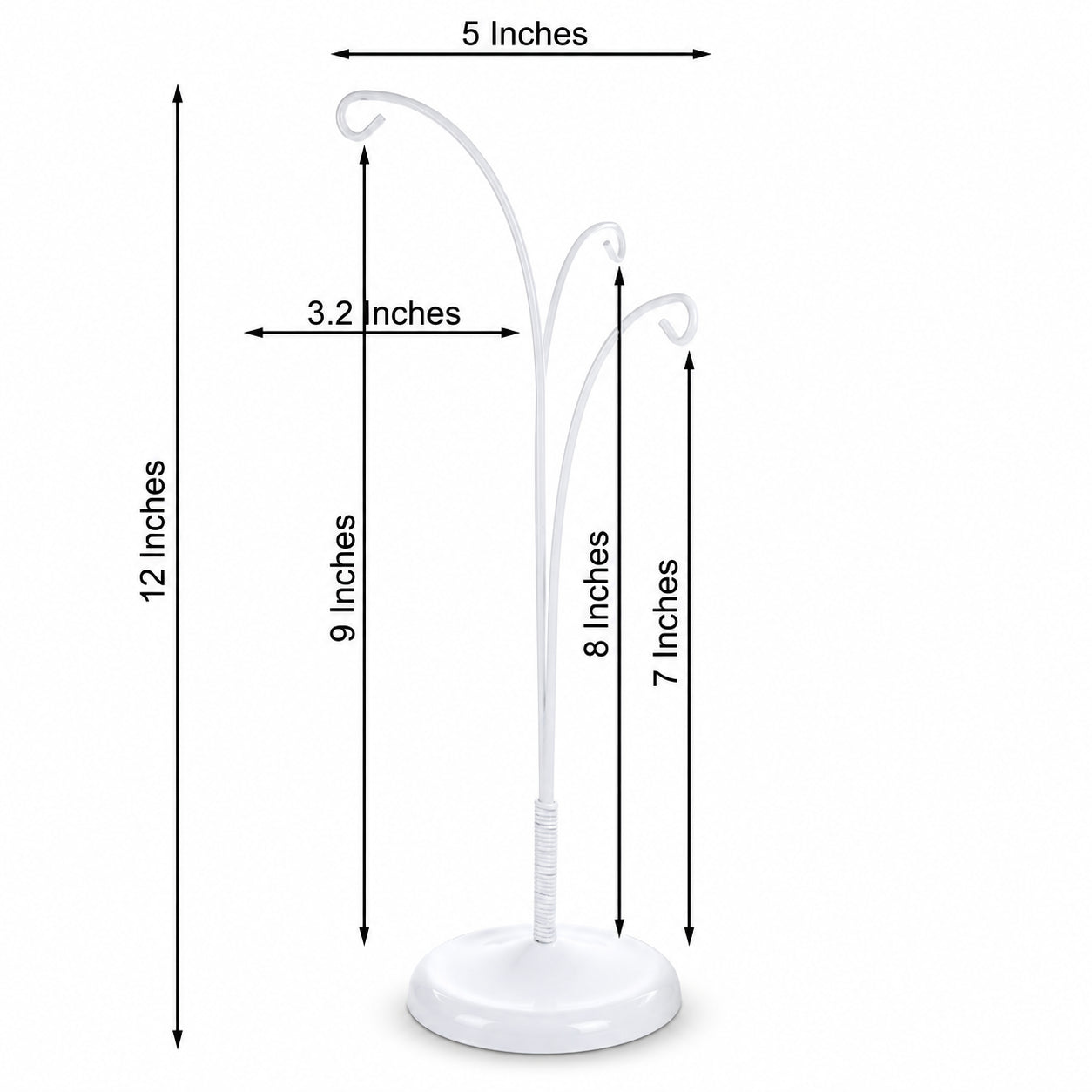 3-Arm Botanical Style White Painted Metal Ornament Display Stand 12 Inches