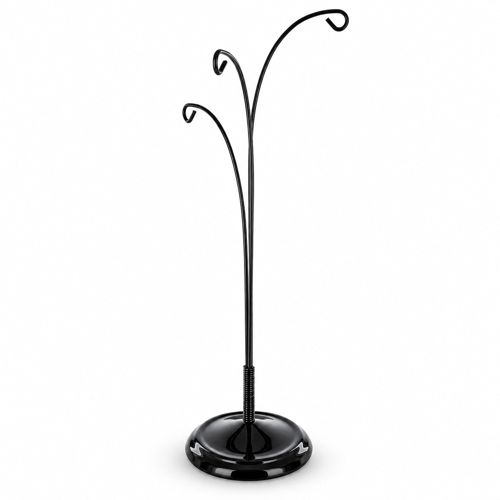 3-Arm Botanical Style Black Painted Metal Ornament Display Stand 12 Inches