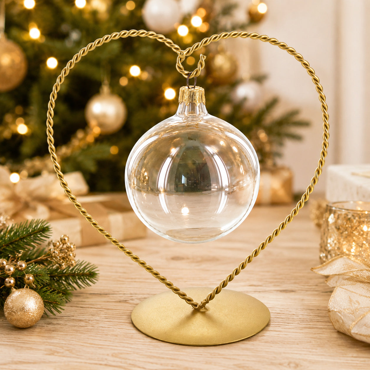 Heart-Shaped Twisted Gold Metal Ornament Display Stand 6.2 Inches