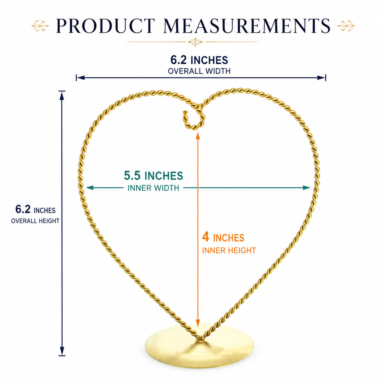 Heart-Shaped Twisted Gold Metal Ornament Display Stand 6.2 Inches