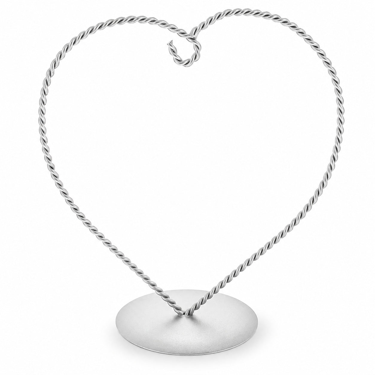 Heart-Shaped Twisted Silver Metal Ornament Display Stand 6.2 Inches