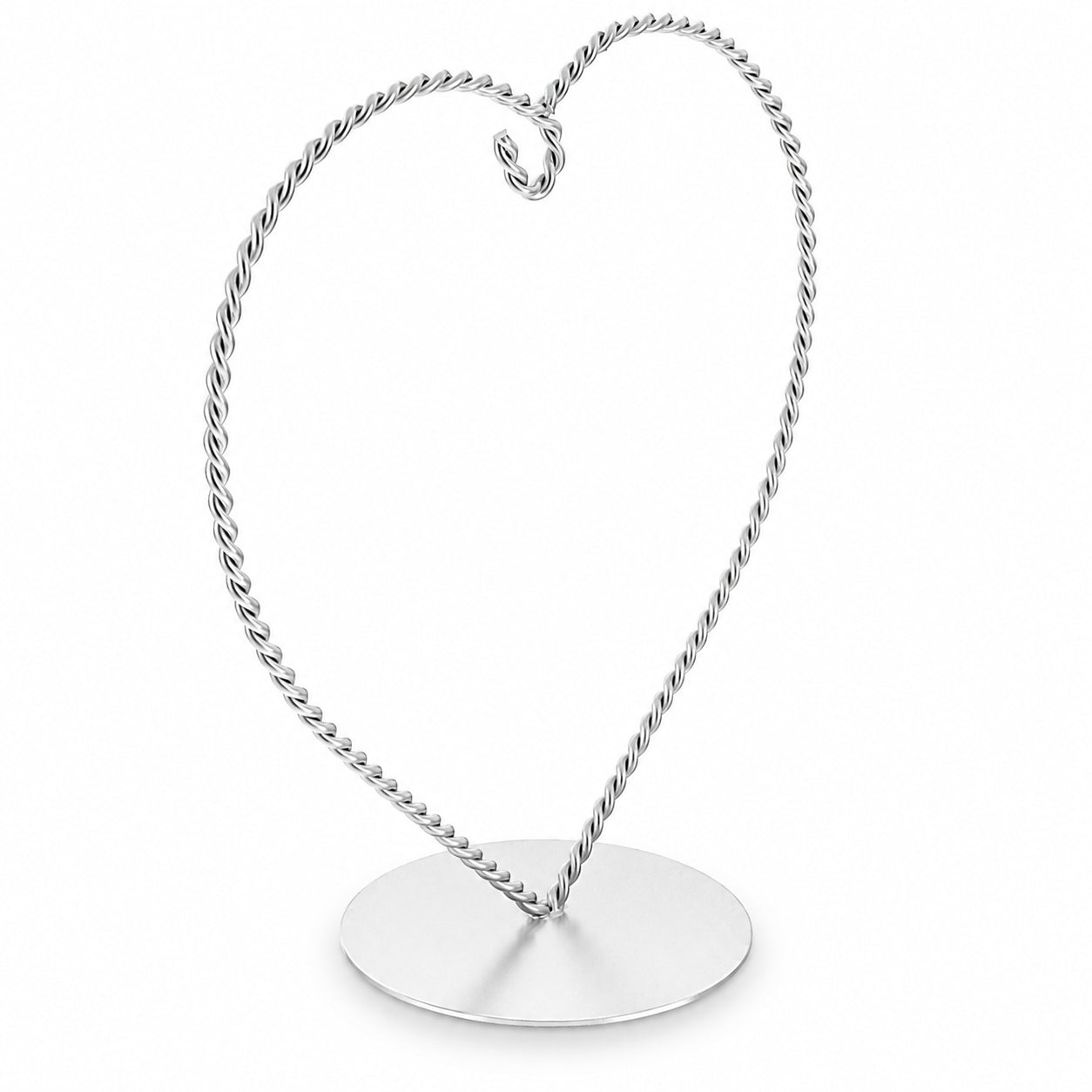 Heart-Shaped Twisted Silver Metal Ornament Display Stand 6.2 Inches