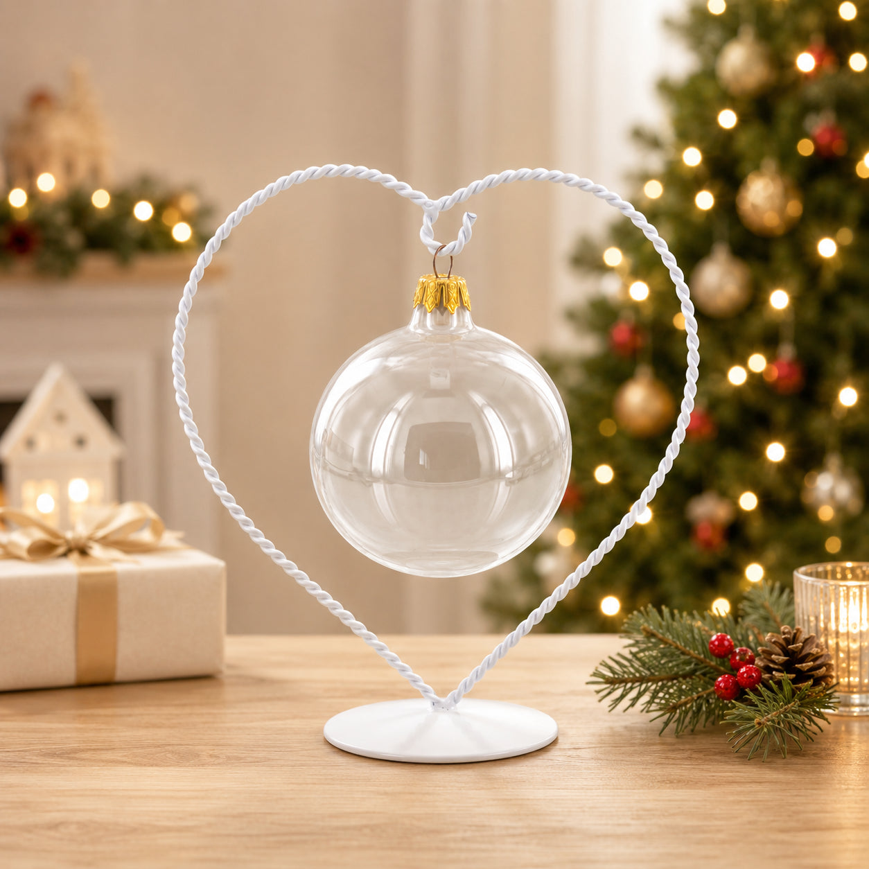 Heart-Shaped Twisted White Painted Metal Ornament Display Stand 6.2 Inches