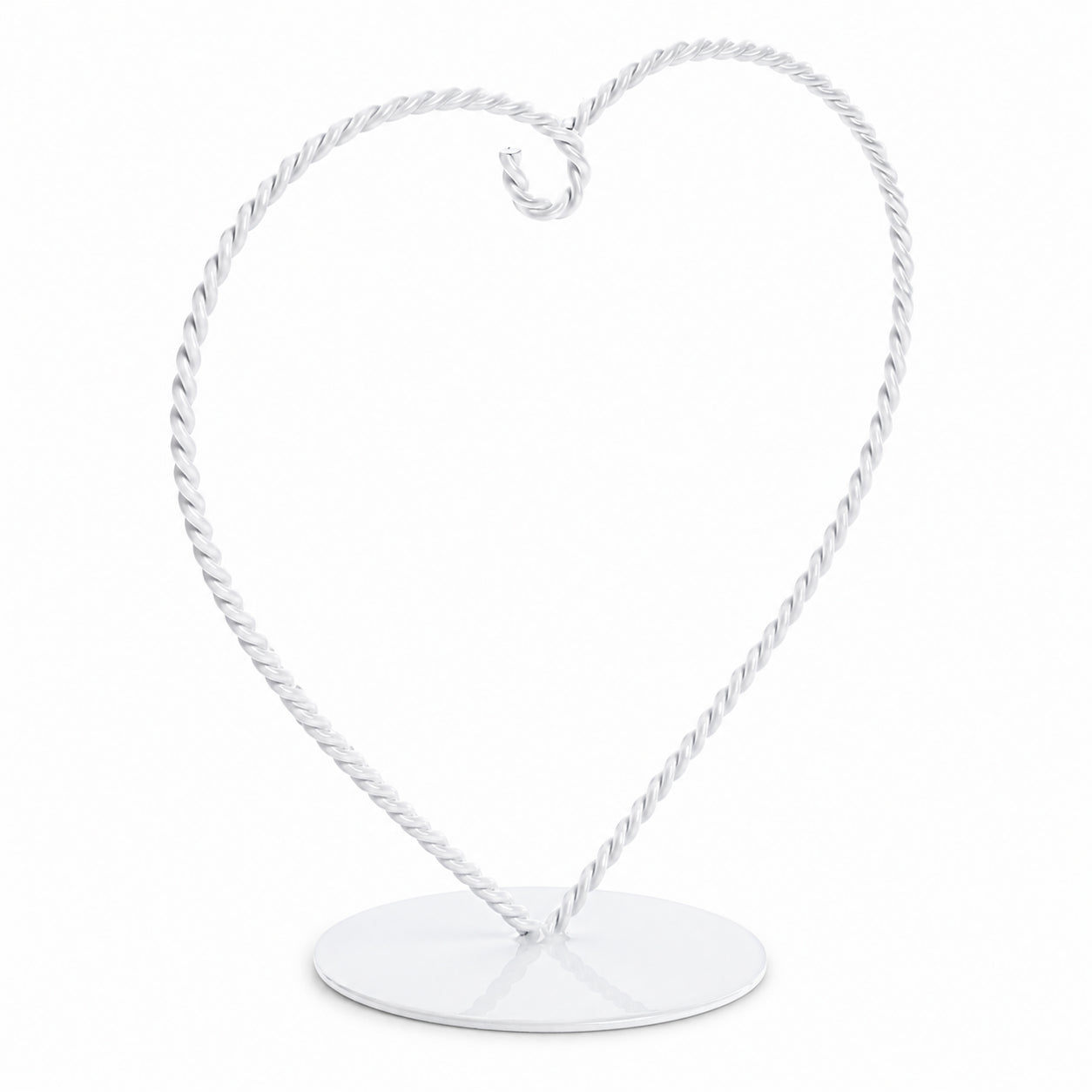 Heart-Shaped Twisted White Painted Metal Ornament Display Stand 6.2 Inches