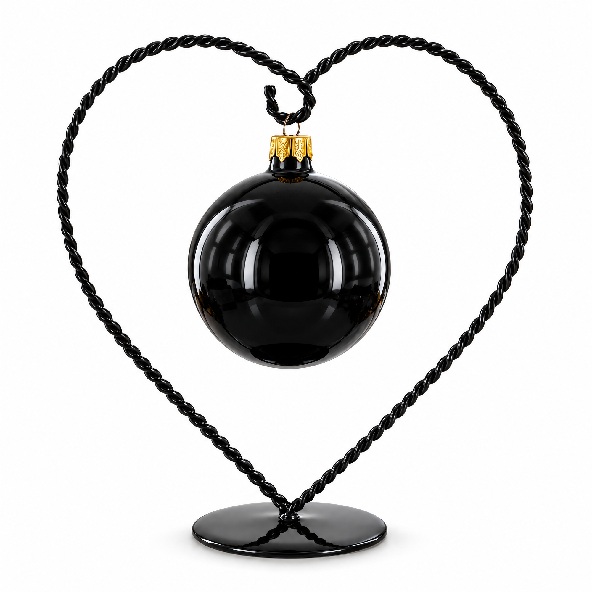 Heart-Shaped Twisted Black Painted Metal Ornament Display Stand 6.2 Inches