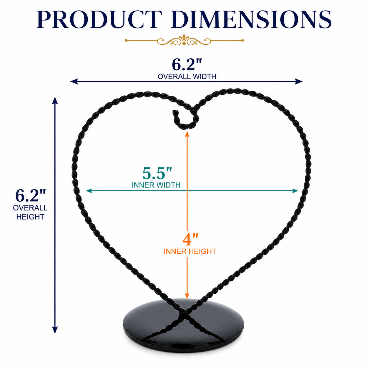 Heart-Shaped Twisted Black Painted Metal Ornament Display Stand 6.2 Inches