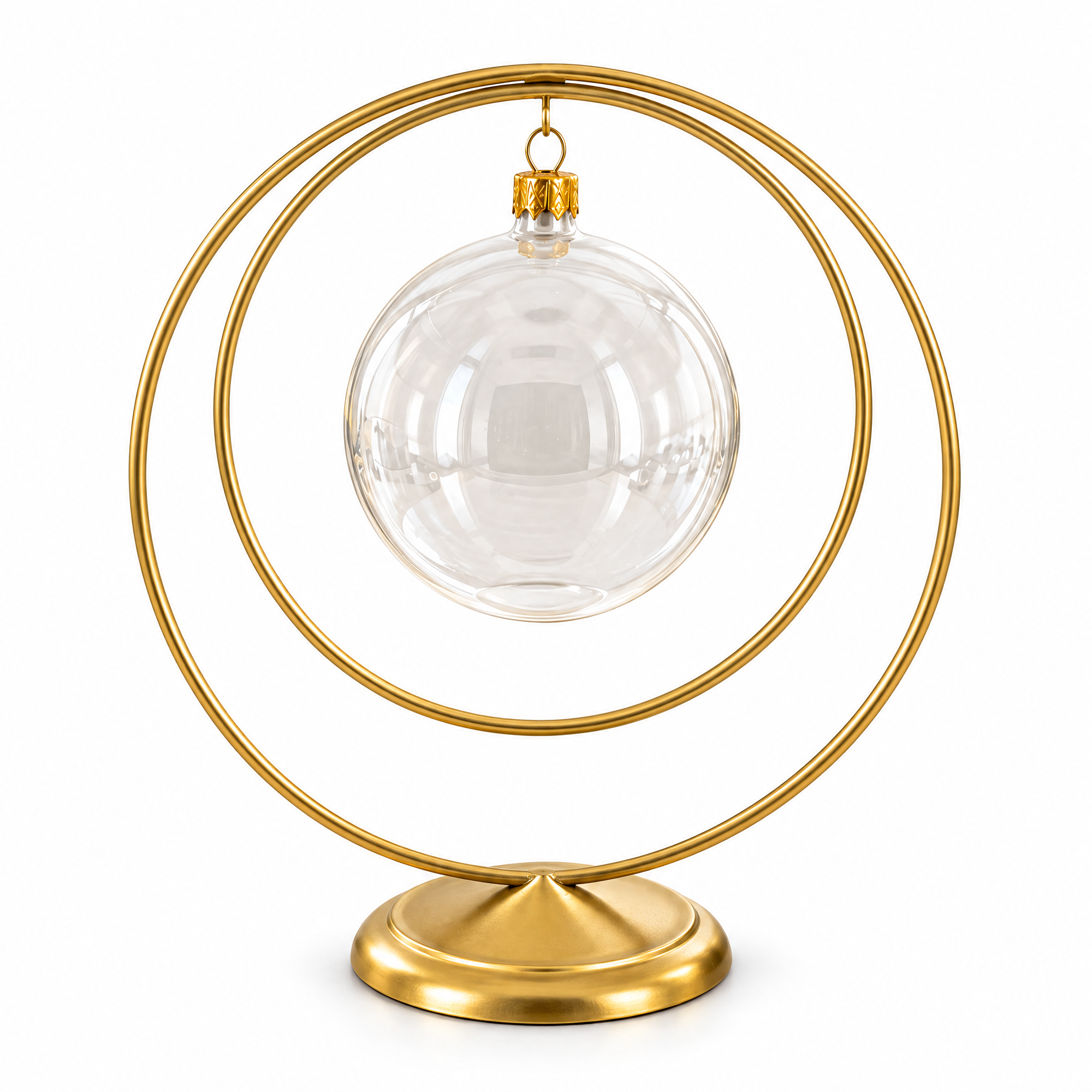 Contemporary Double Circle Gold Metal Ornament Display Stand 8.2 Inches