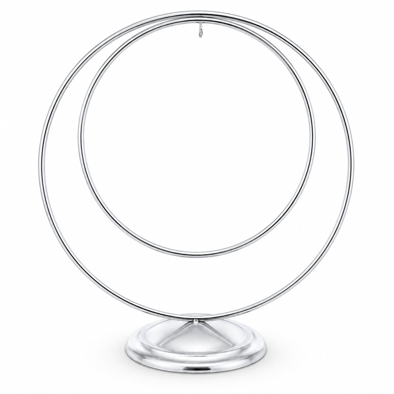 Contemporary Double Circle Silver Metal Ornament Display Stand 8.2 Inches