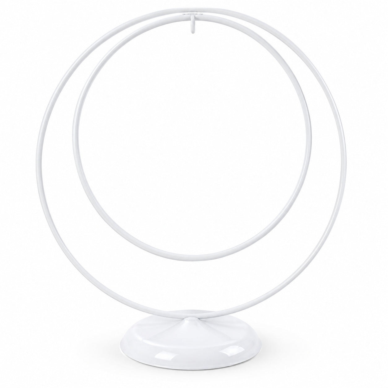 Contemporary Double Circle White Painted Metal Ornament Display Stand 8.2 Inches