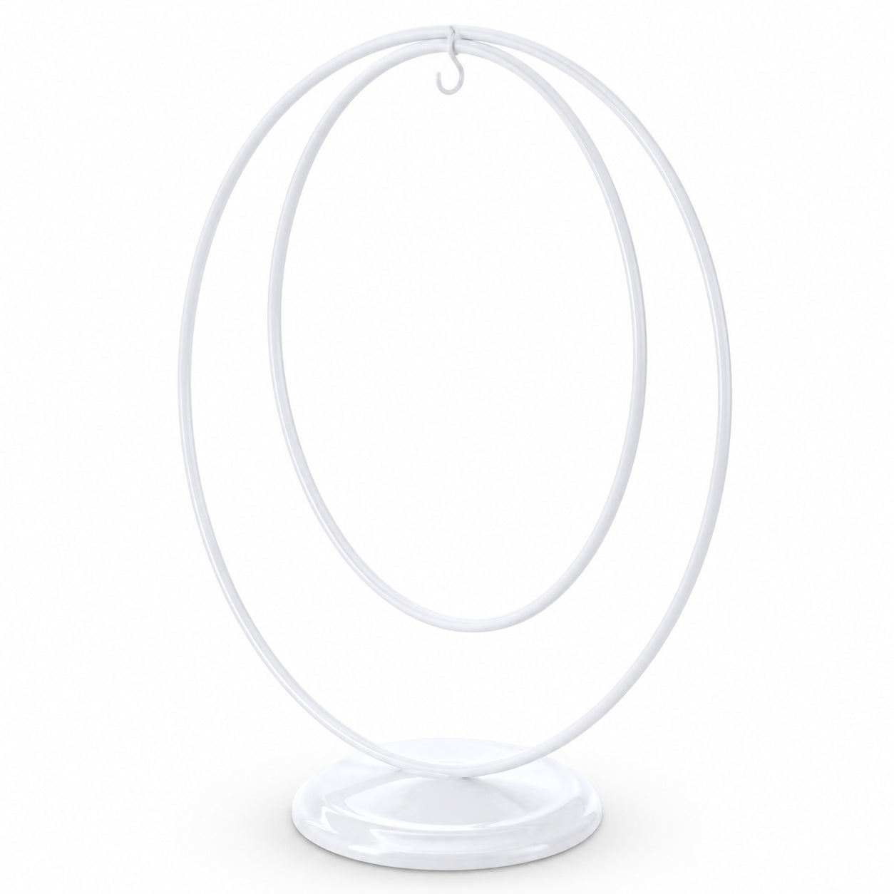 Contemporary Double Circle White Painted Metal Ornament Display Stand 8.2 Inches