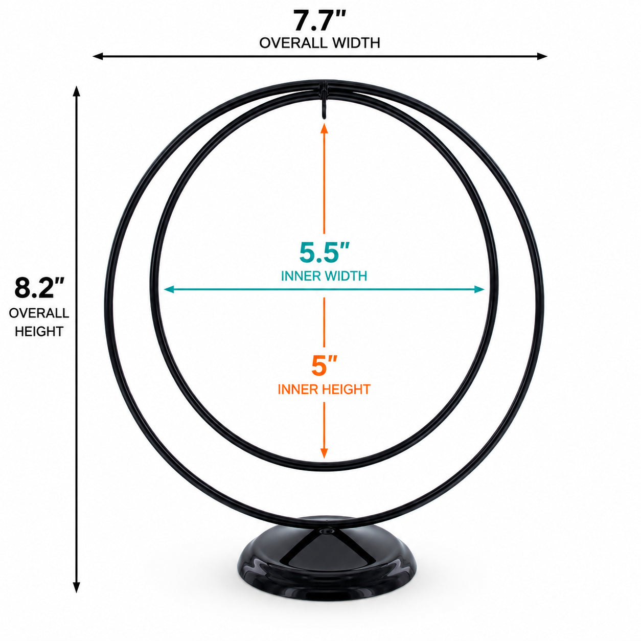 Contemporary Double Circle Black Painted Metal Ornament Display Stand 8.2 Inches