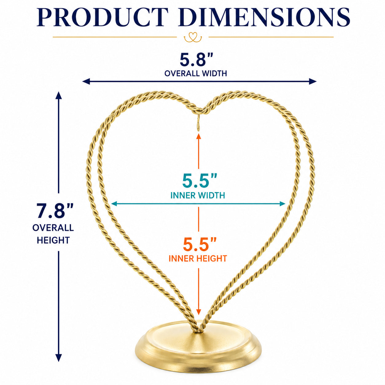 Double Wire Heart Twisted Gold Metal Ornament Display Stand 7.8 Inches