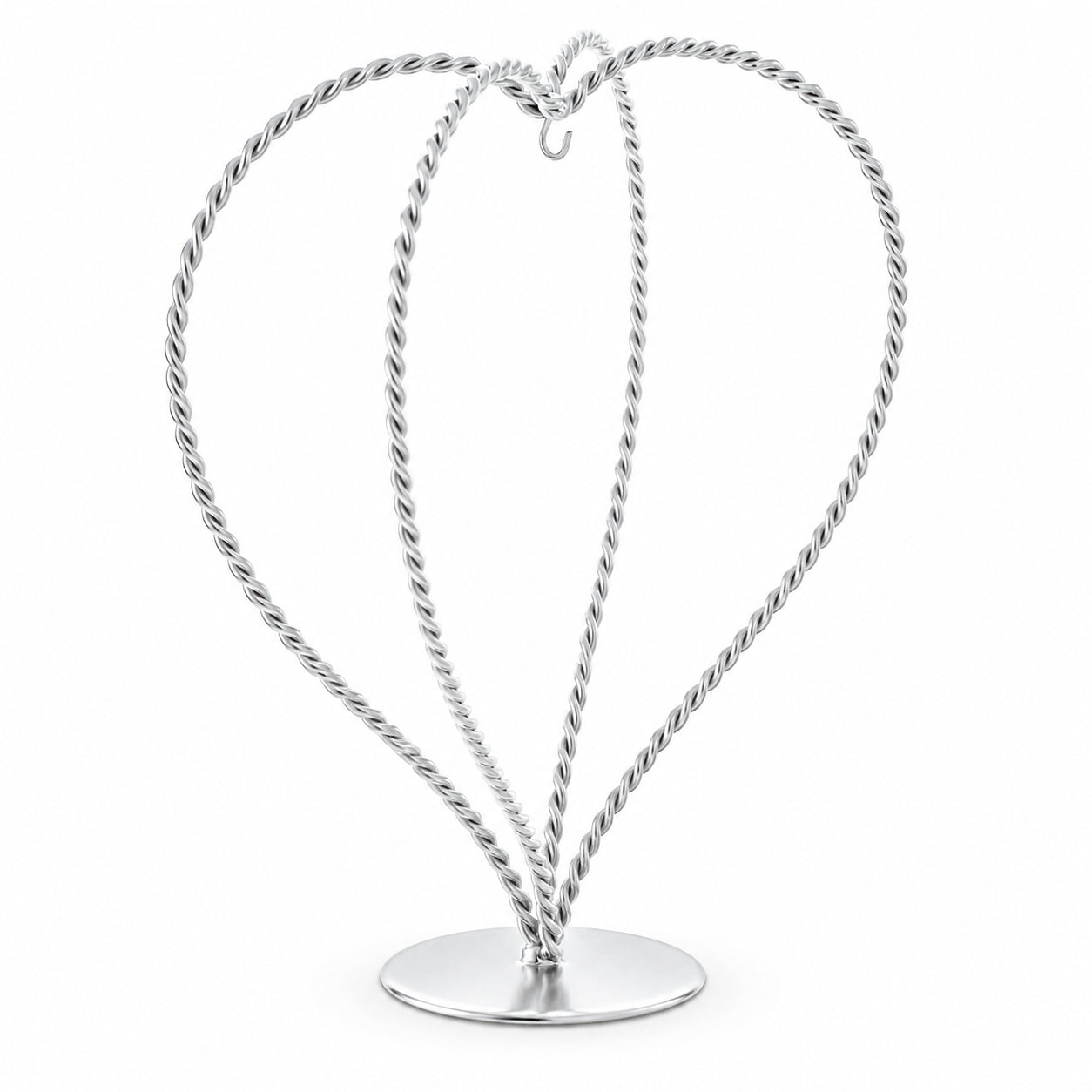 Double Wire Heart Twisted Silver Metal Ornament Display Stand 7.8 Inches