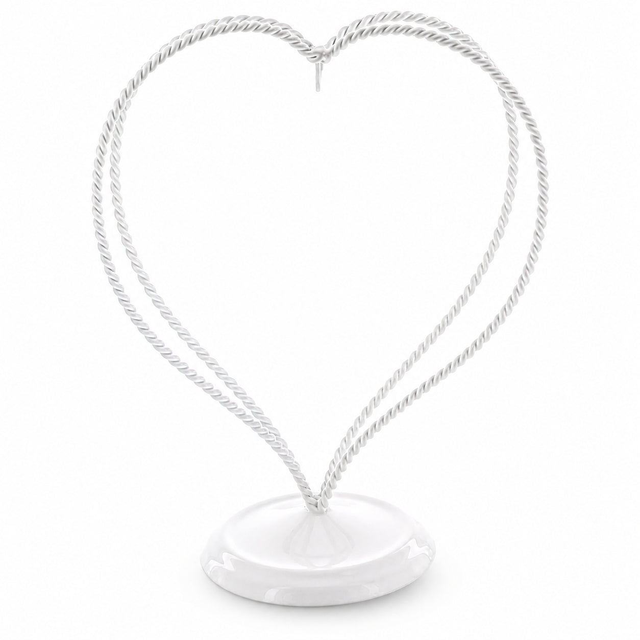 Double Wire Heart Twisted White Paint Metal Ornament Display Stand 7.8 Inches