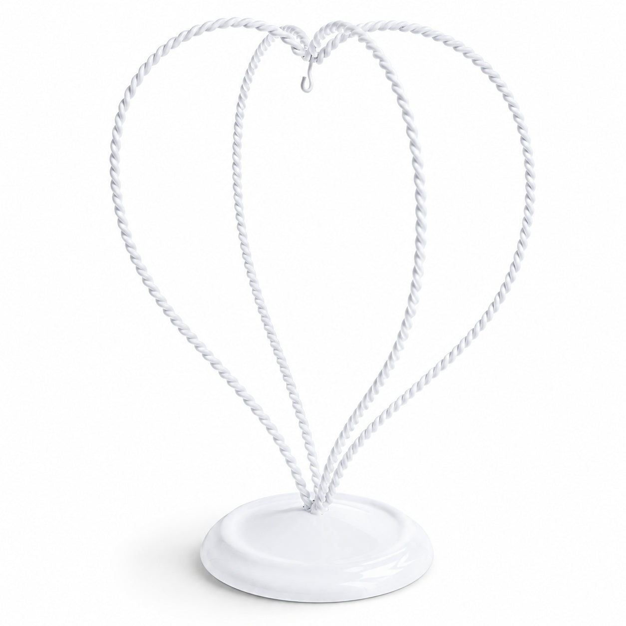 Double Wire Heart Twisted White Paint Metal Ornament Display Stand 7.8 Inches