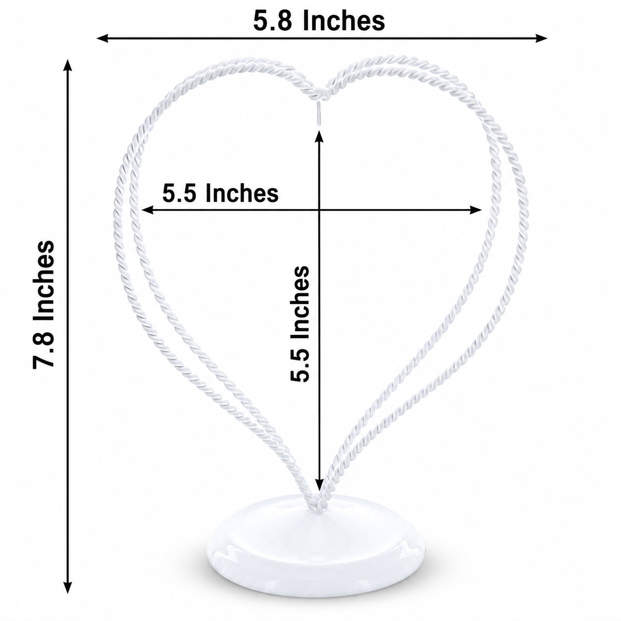 Double Wire Heart Twisted White Paint Metal Ornament Display Stand 7.8 Inches