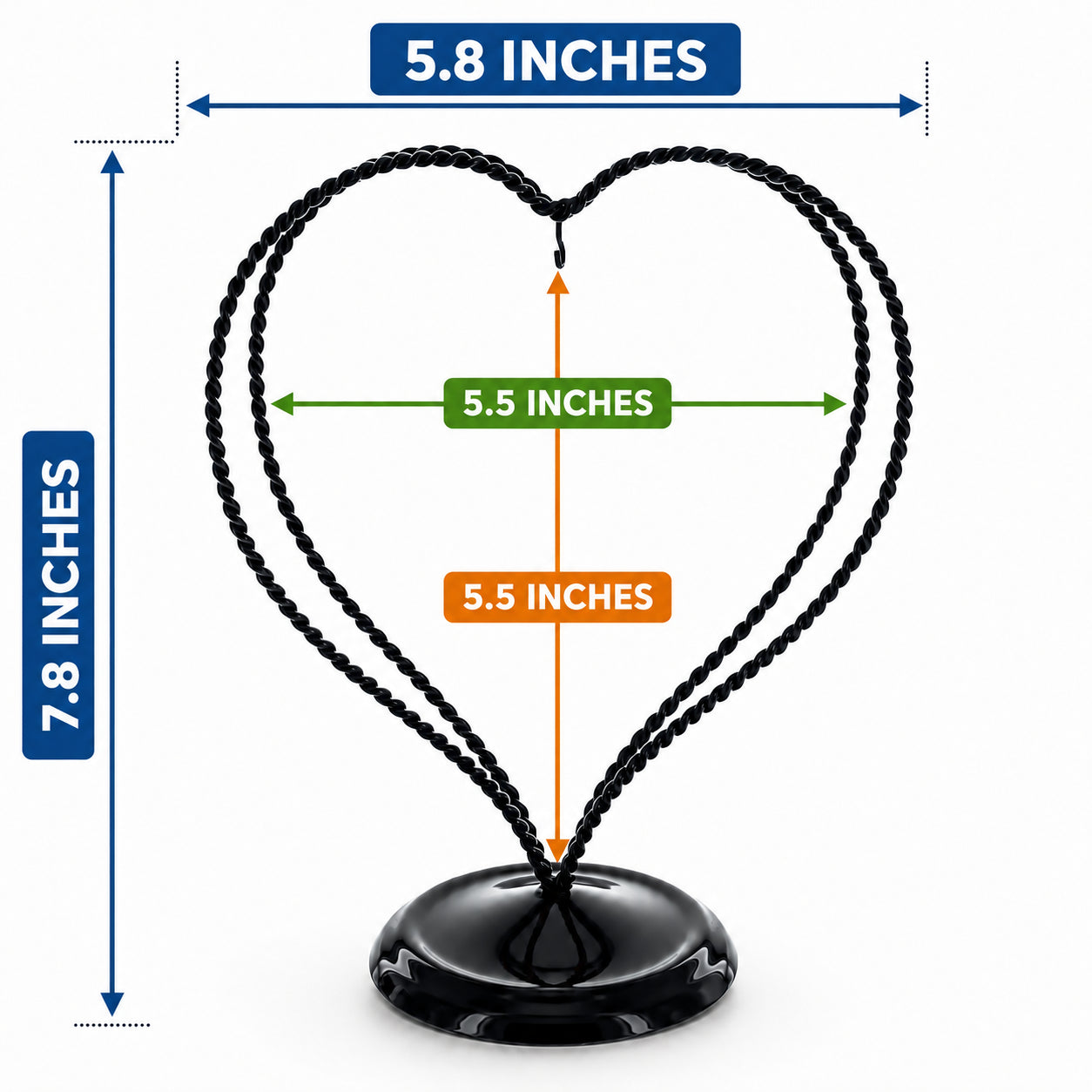 Double Wire Heart Twisted Black Paint Metal Ornament Display Stand 7.8 Inches