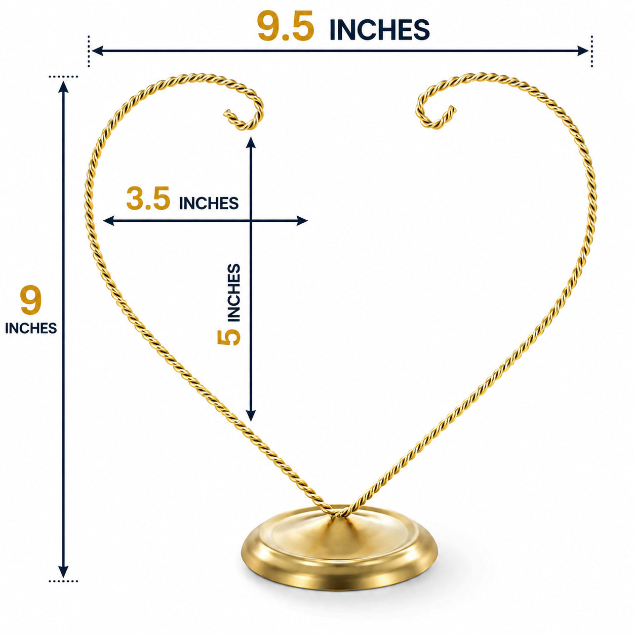 Open-Top Heart Twisted Gold Metal Ornament Display Stand 9 Inches