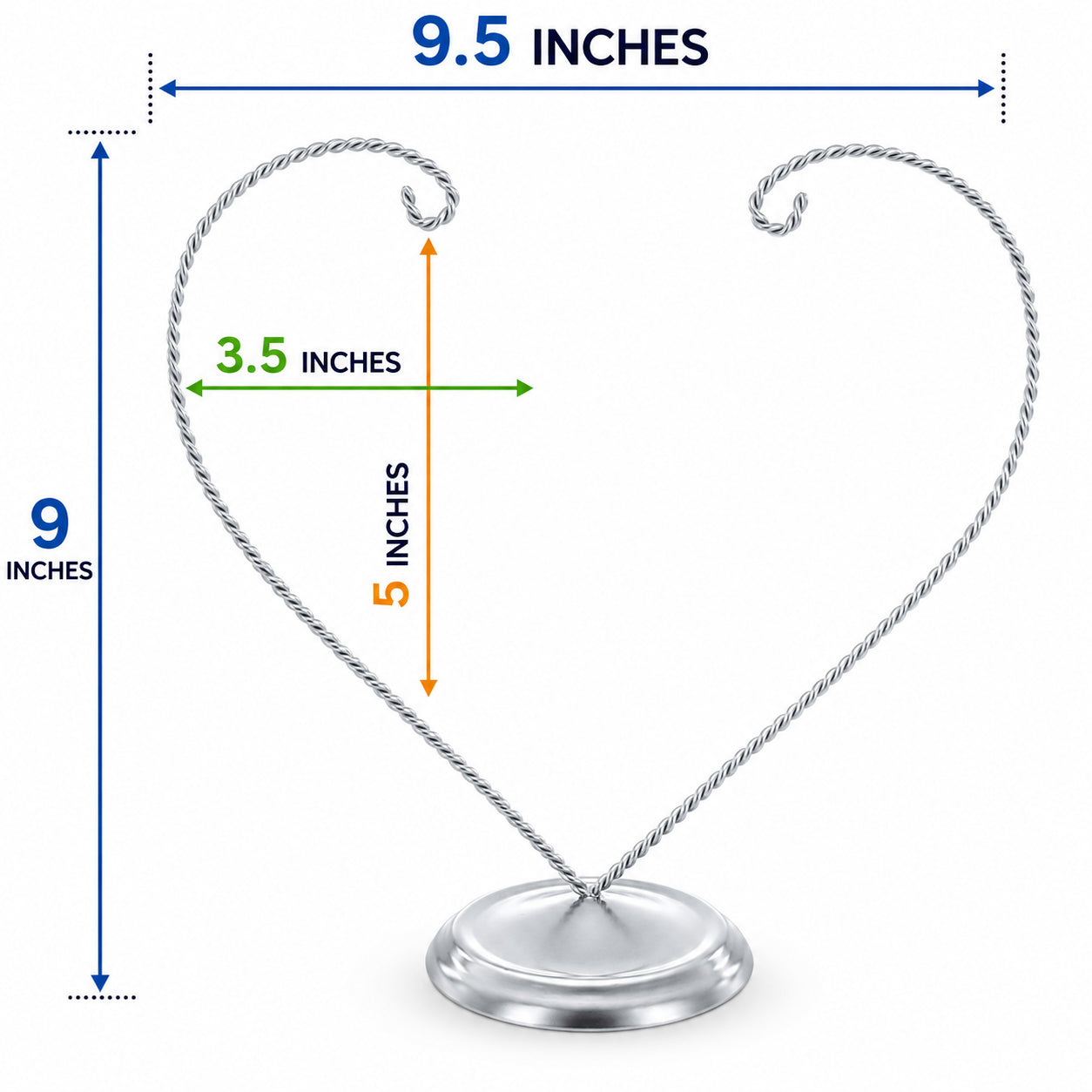 Open-Top Heart Twisted Silver Metal Ornament Display Stand 9 Inches