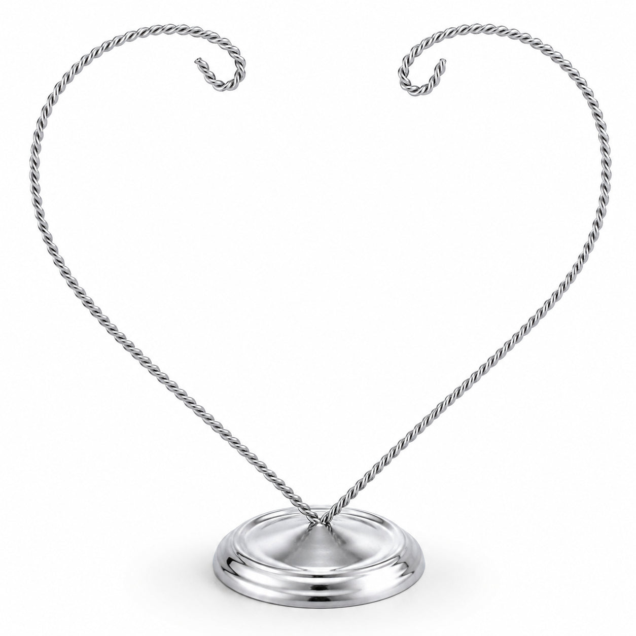 Open-Top Heart Twisted Silver Metal Ornament Display Stand 9 Inches