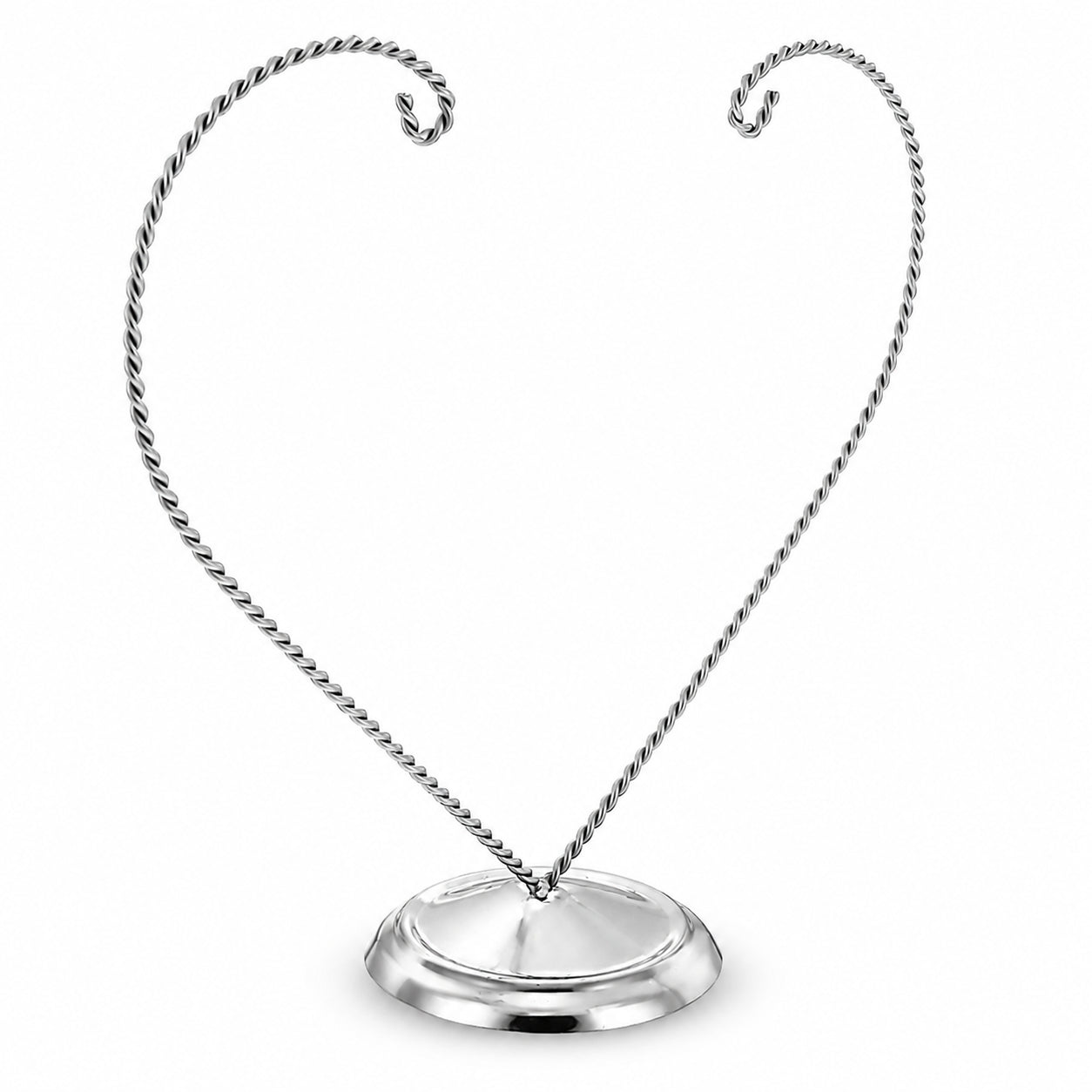 Open-Top Heart Twisted Silver Metal Ornament Display Stand 9 Inches