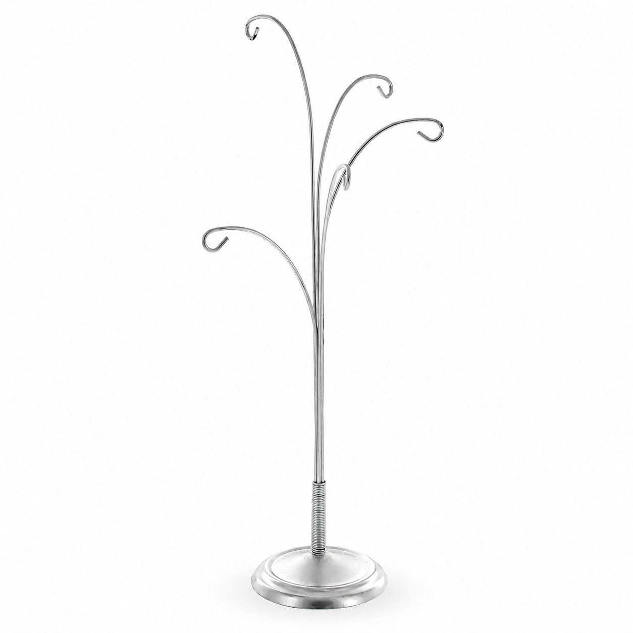 5-Arm Scroll Tree Branches Silver Metal Ornament Display Stand 14.5 Inches