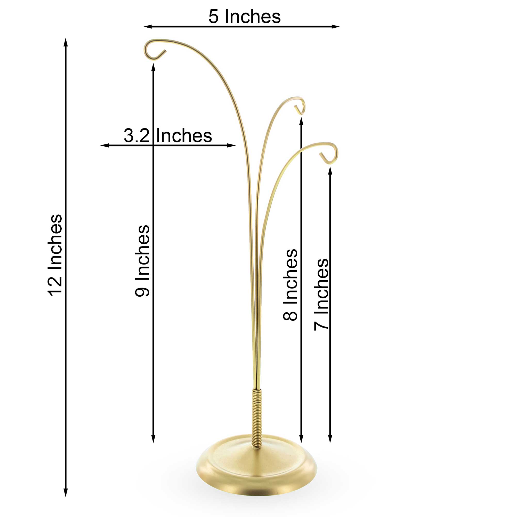 3-Arm Botanical Style Gold Metal Ornament Display Stand 12 Inches