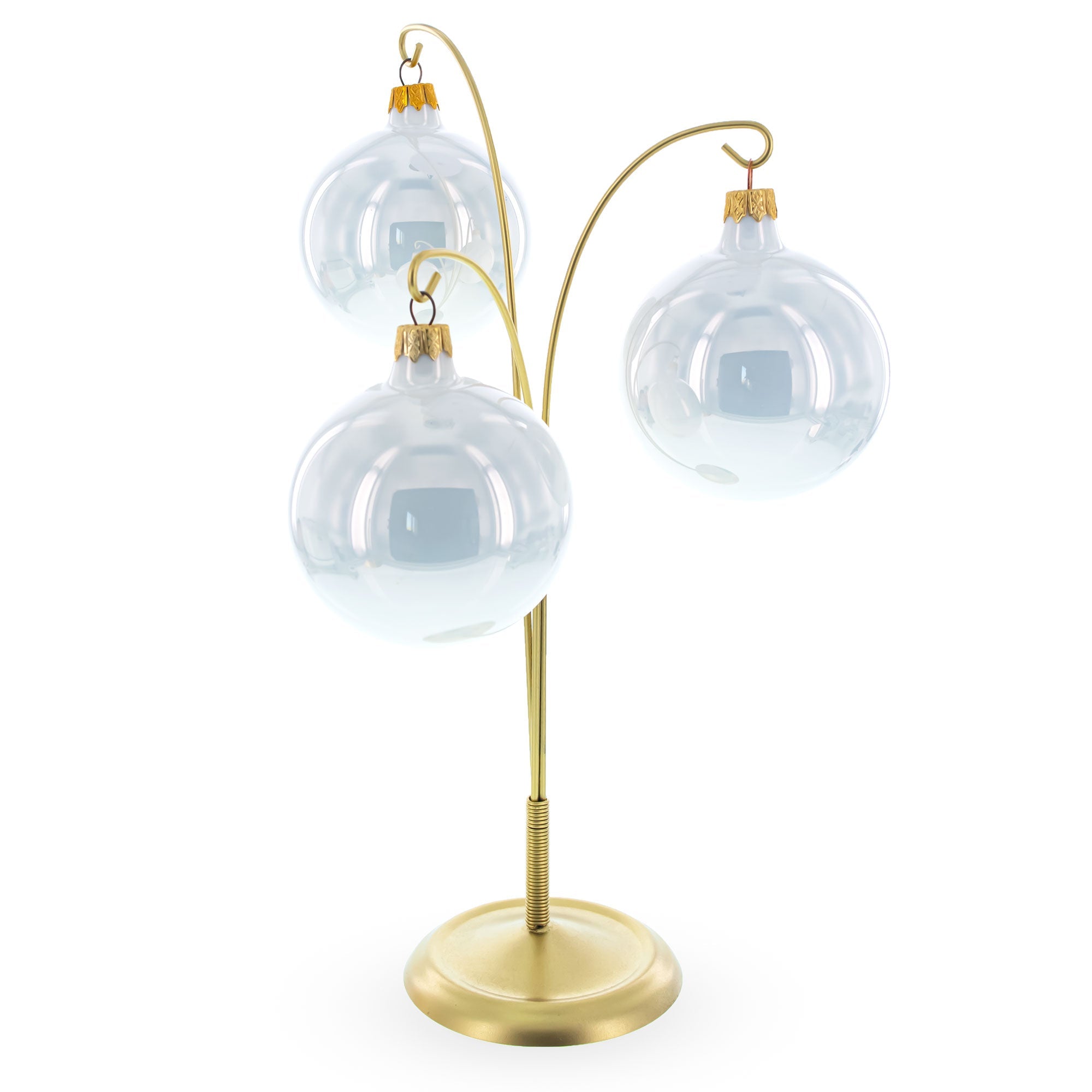 3-Arm Botanical Style Gold Metal Ornament Display Stand 12 Inches