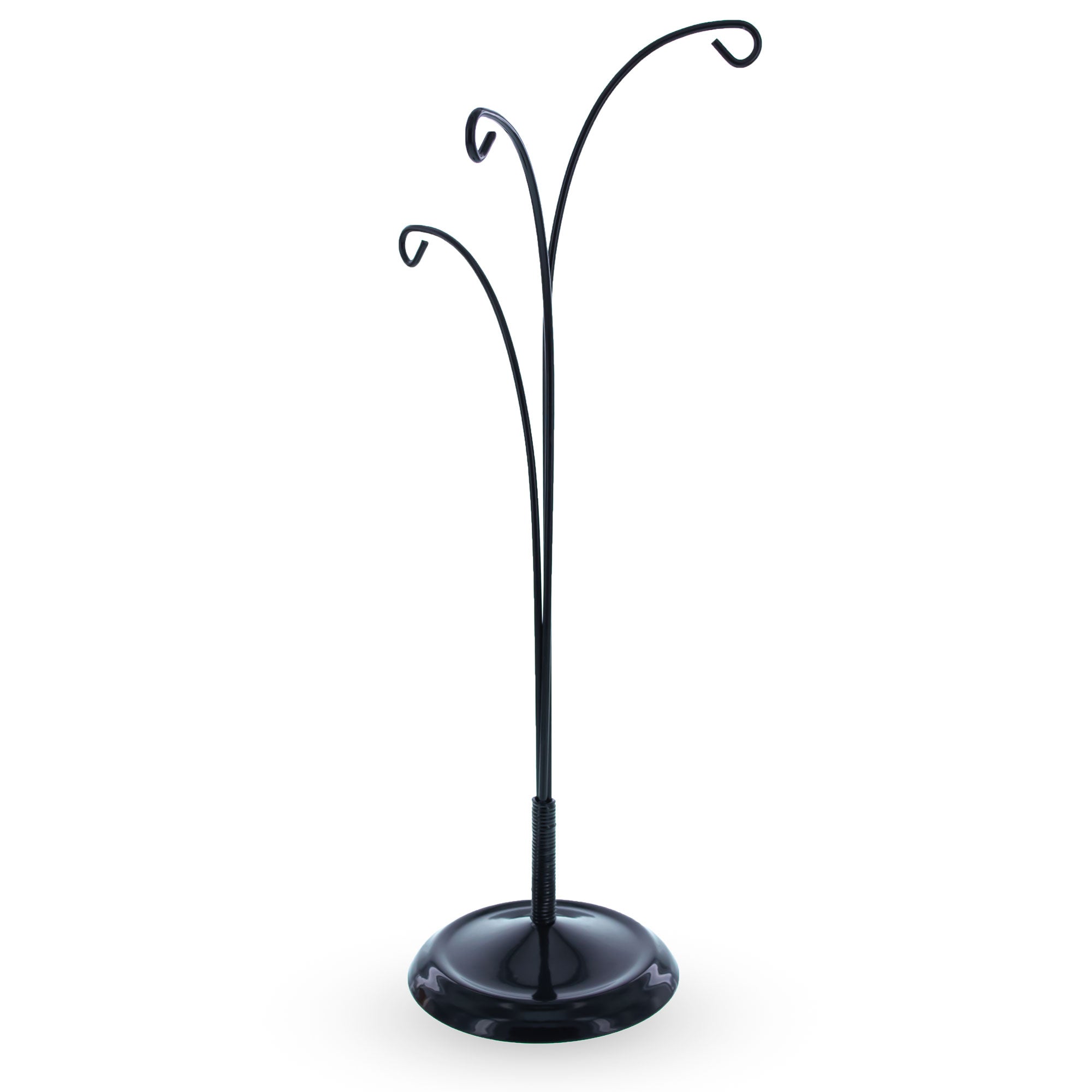 3-Arm Botanical Style Black Painted Metal Ornament Display Stand 12 Inches