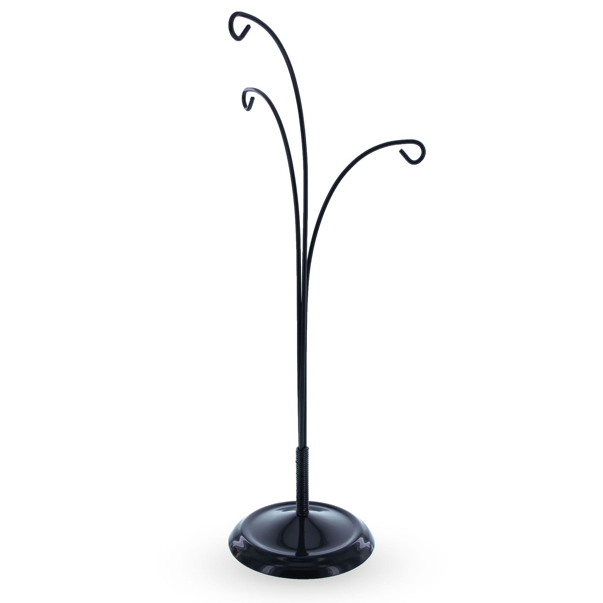 3-Arm Botanical Style Black Painted Metal Ornament Display Stand 12 Inches