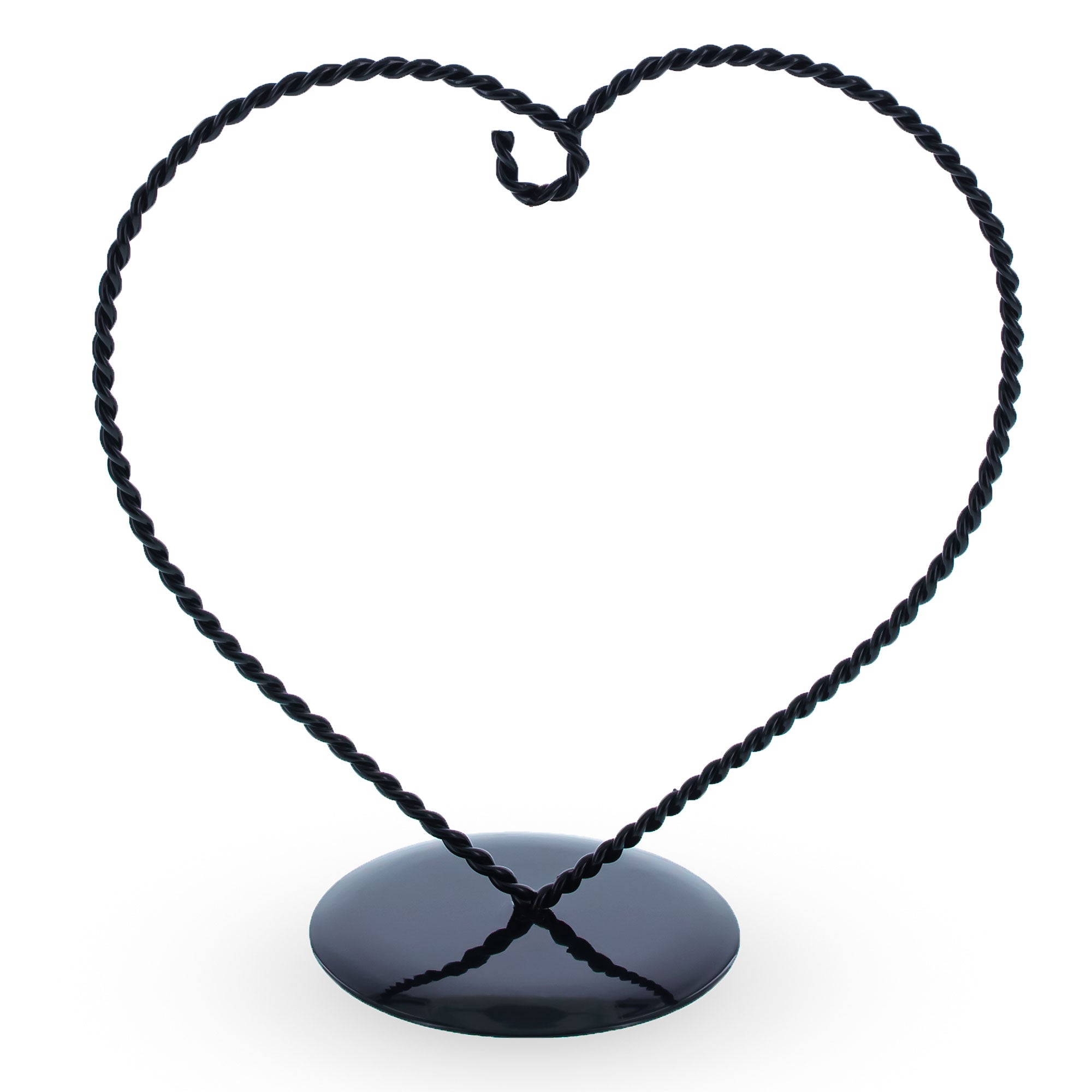 Heart-Shaped Twisted Black Painted Metal Ornament Display Stand 6.2 Inches