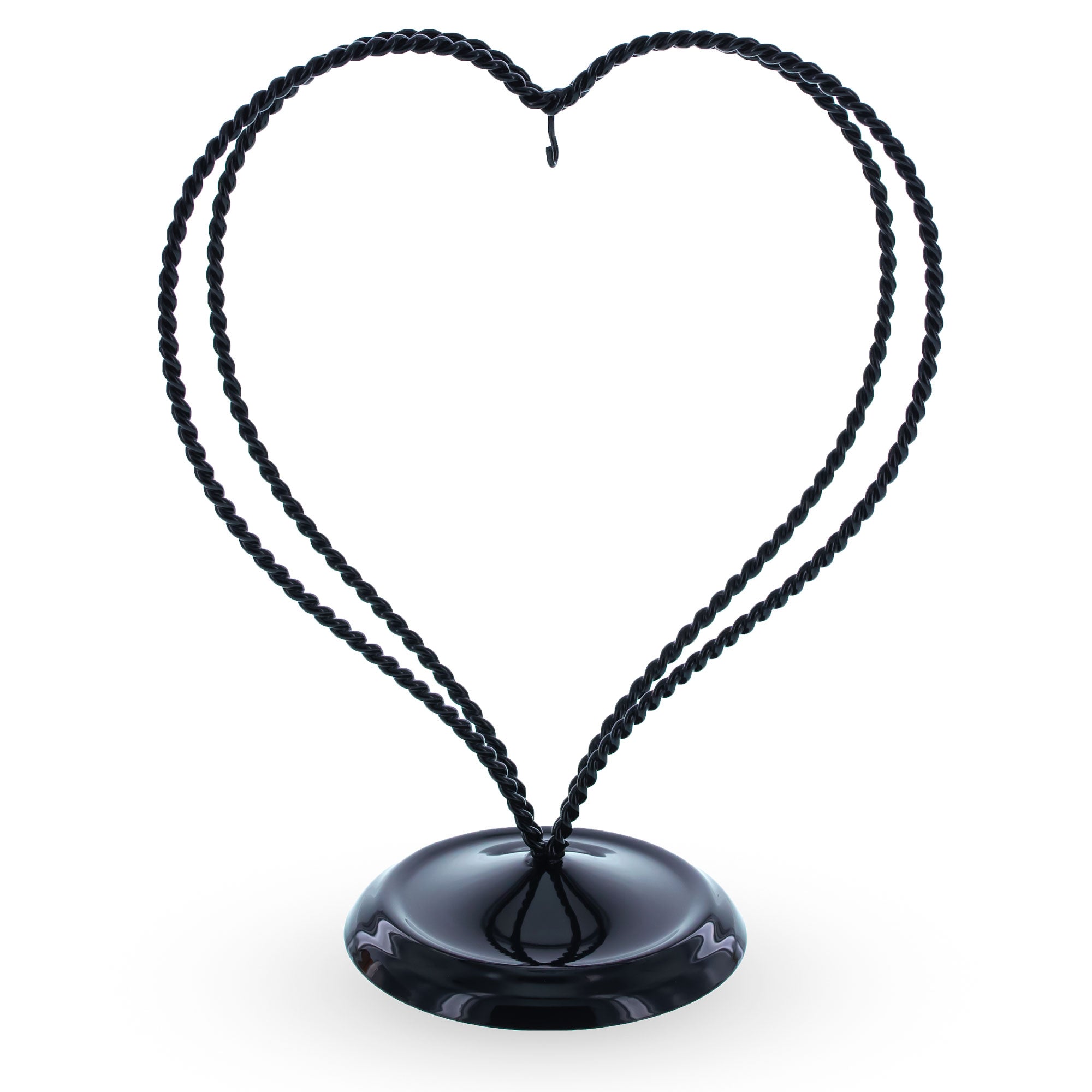 Double Wire Heart Twisted Black Paint Metal Ornament Display Stand 7.8 Inches