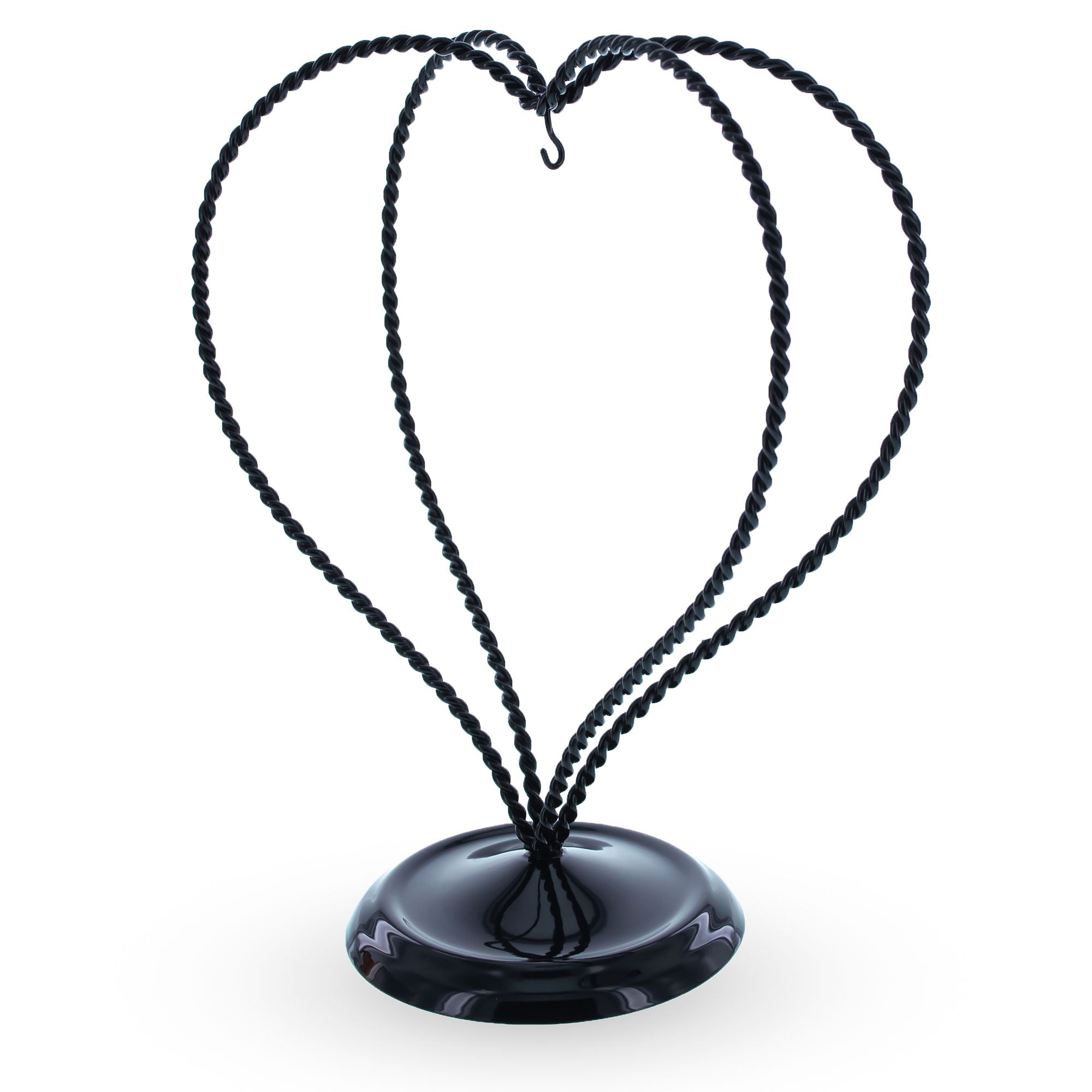 Double Wire Heart Twisted Black Paint Metal Ornament Display Stand 7.8 Inches