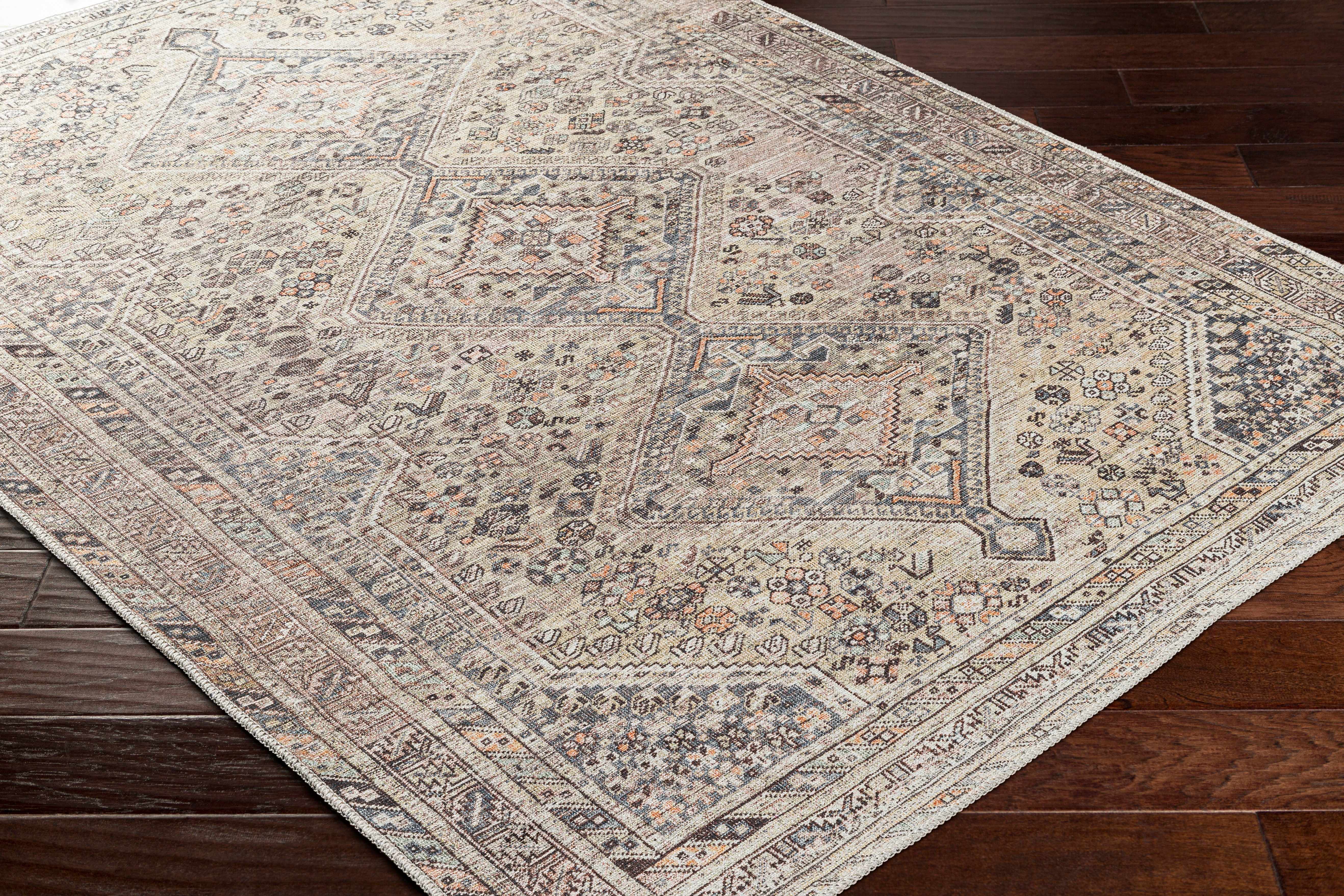Barny Tan Washable 7ft Runner Rug