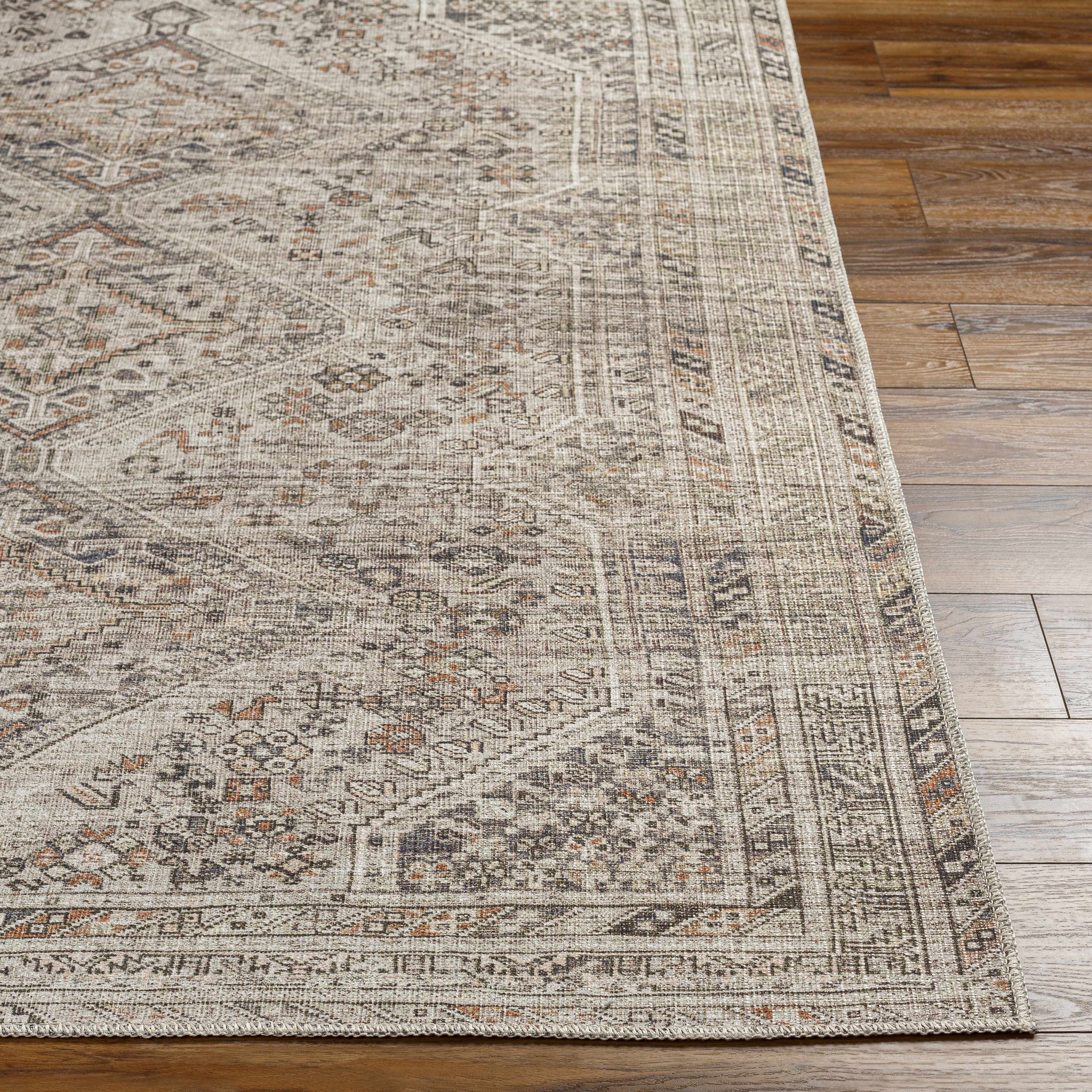 Barny Beige Washable 7ft Runner Rug