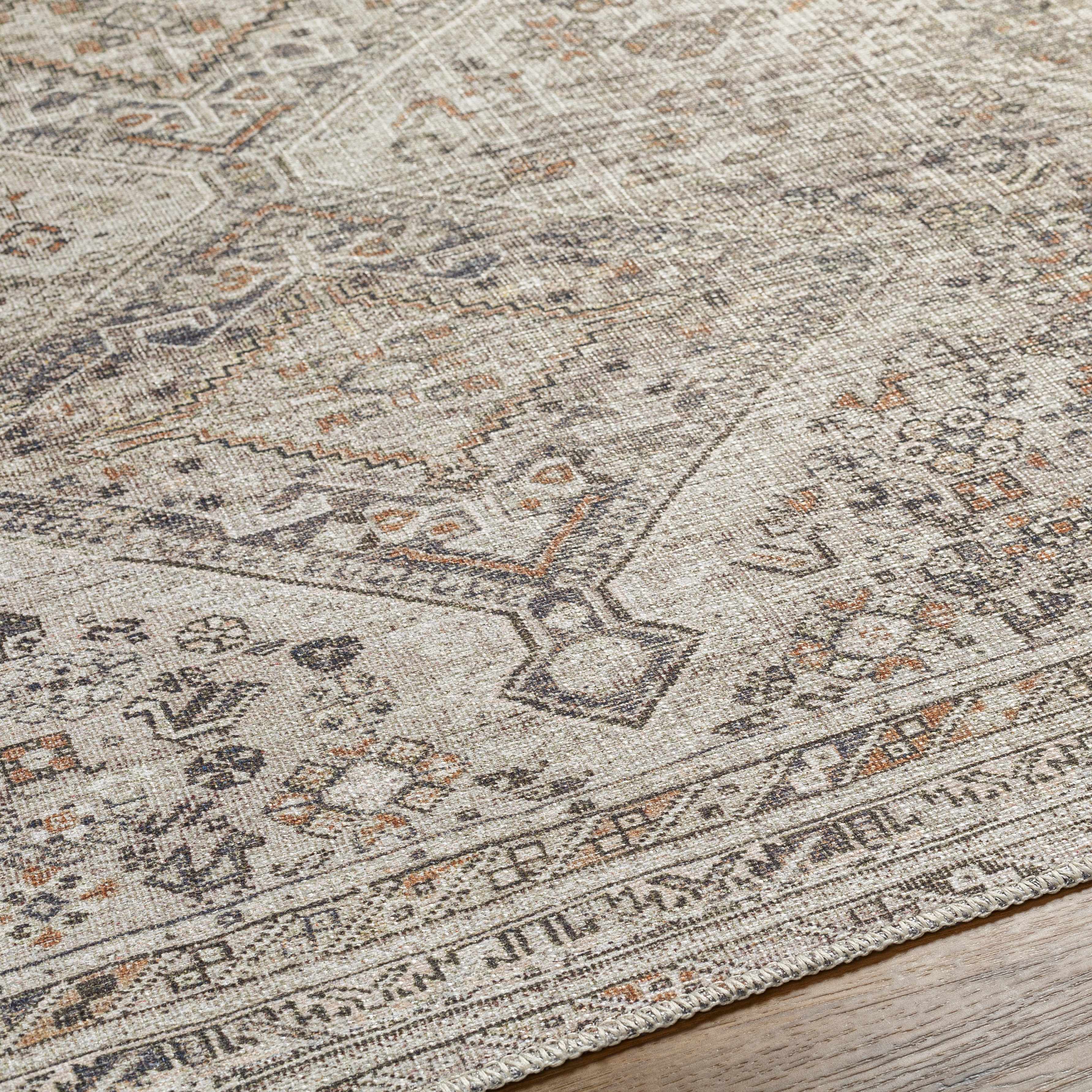 Barny Beige Washable 7ft Runner Rug