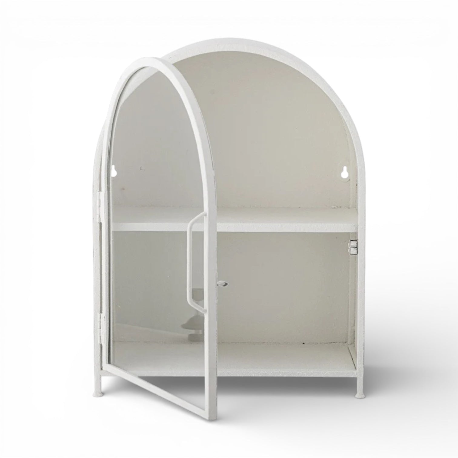 Arched White Metal Wall Display Cabinet