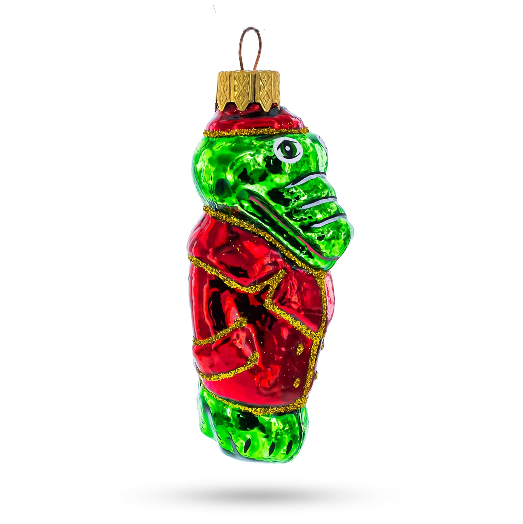 Crocodile in Red Jacket Glass Christmas Ornament