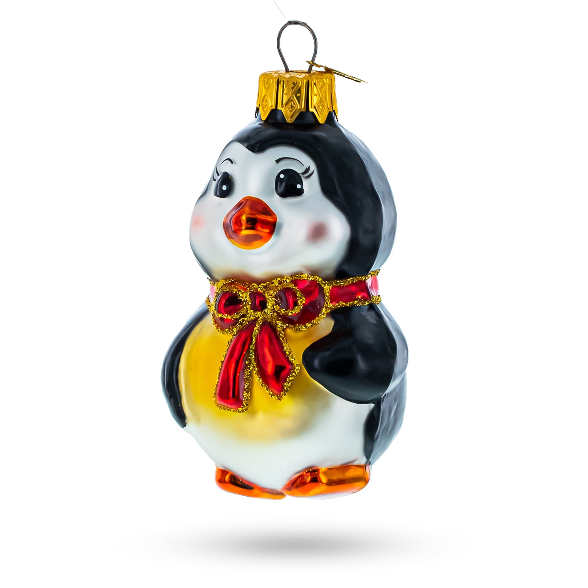 Penguin with Bow Glass Christmas Ornament