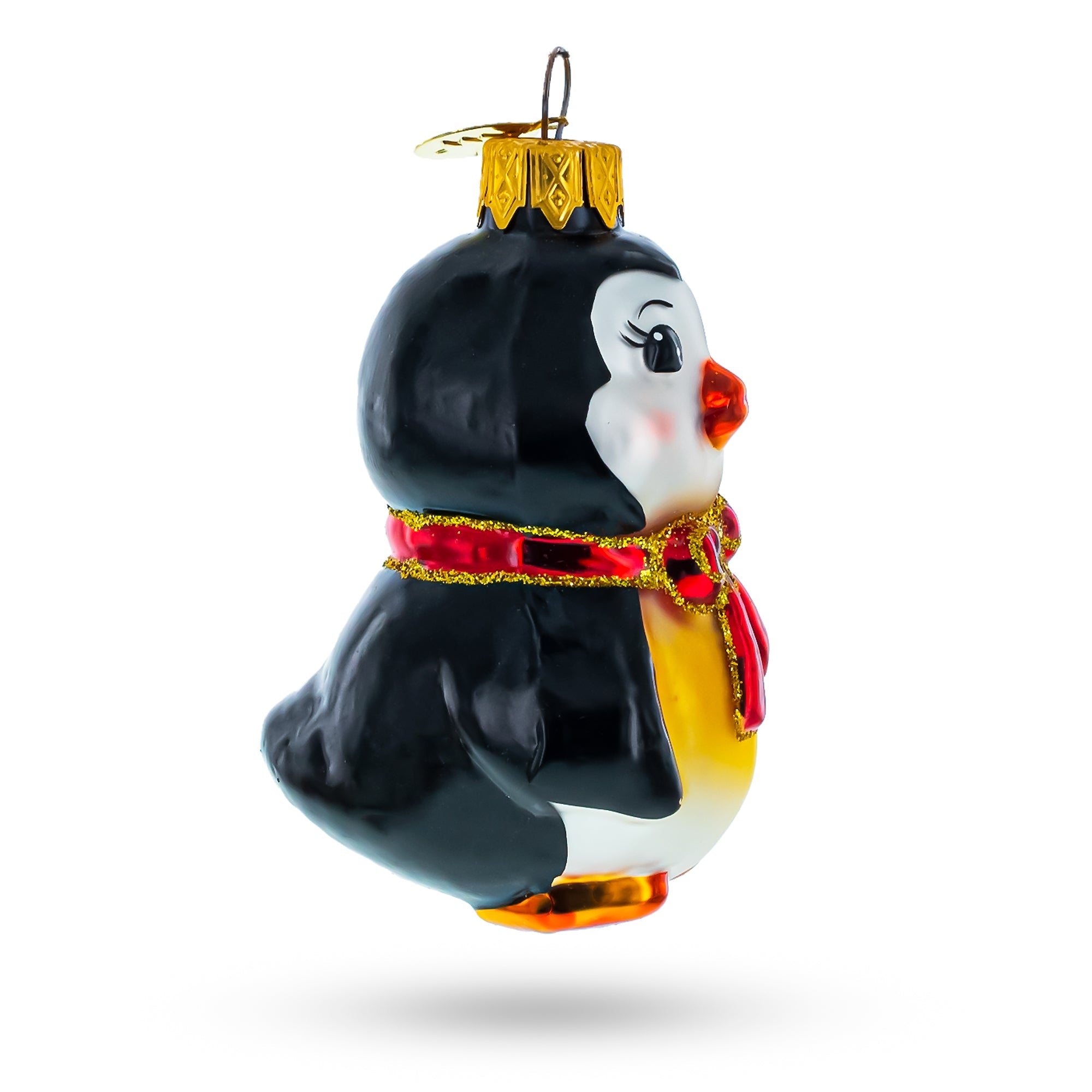 Penguin with Bow Glass Christmas Ornament