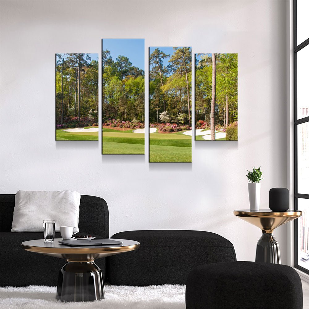 Augusta Hole 13 Golf Course 4-Piece Framed Wall Art Canvas, Golf Decor