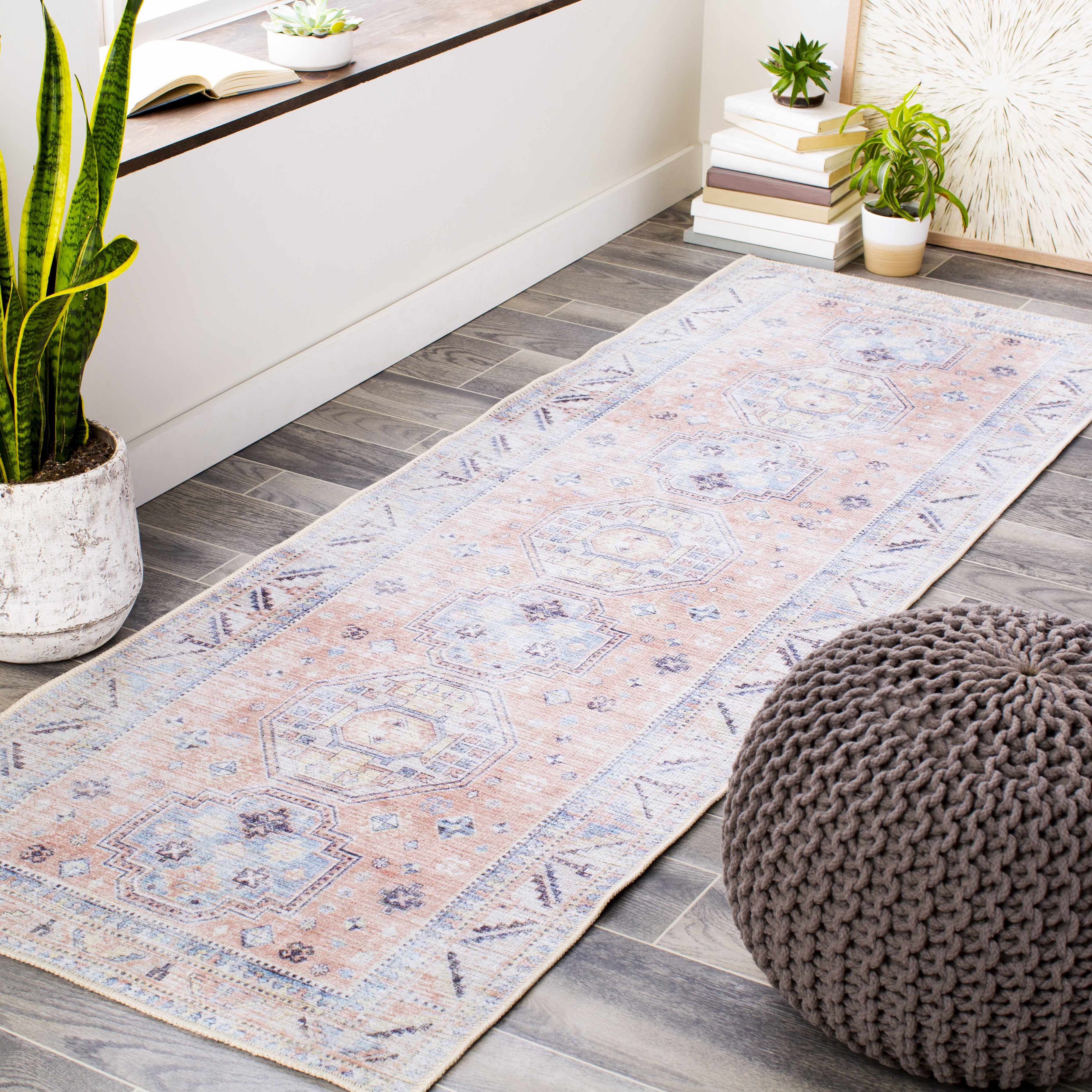 Morcott Peach Washable Runner Rug