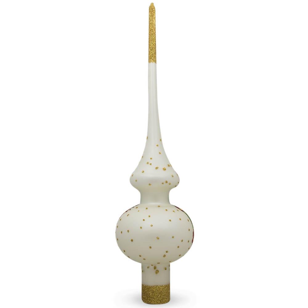 Santa on White Glass Christmas Tree Topper 11 Inches