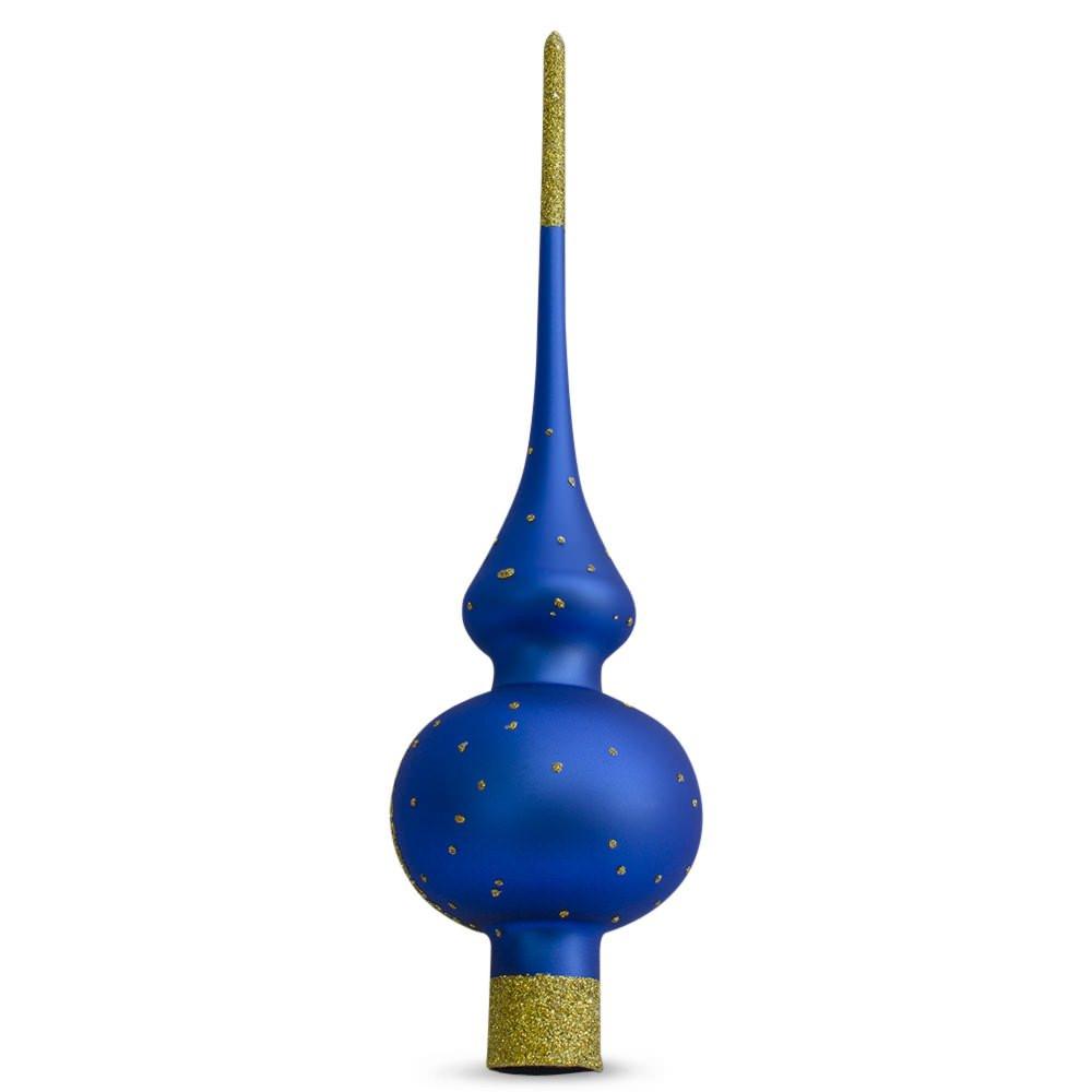 Angels Admire Jesus Nativity Scene Blue Glass Christmas Tree Topper 11 Inches