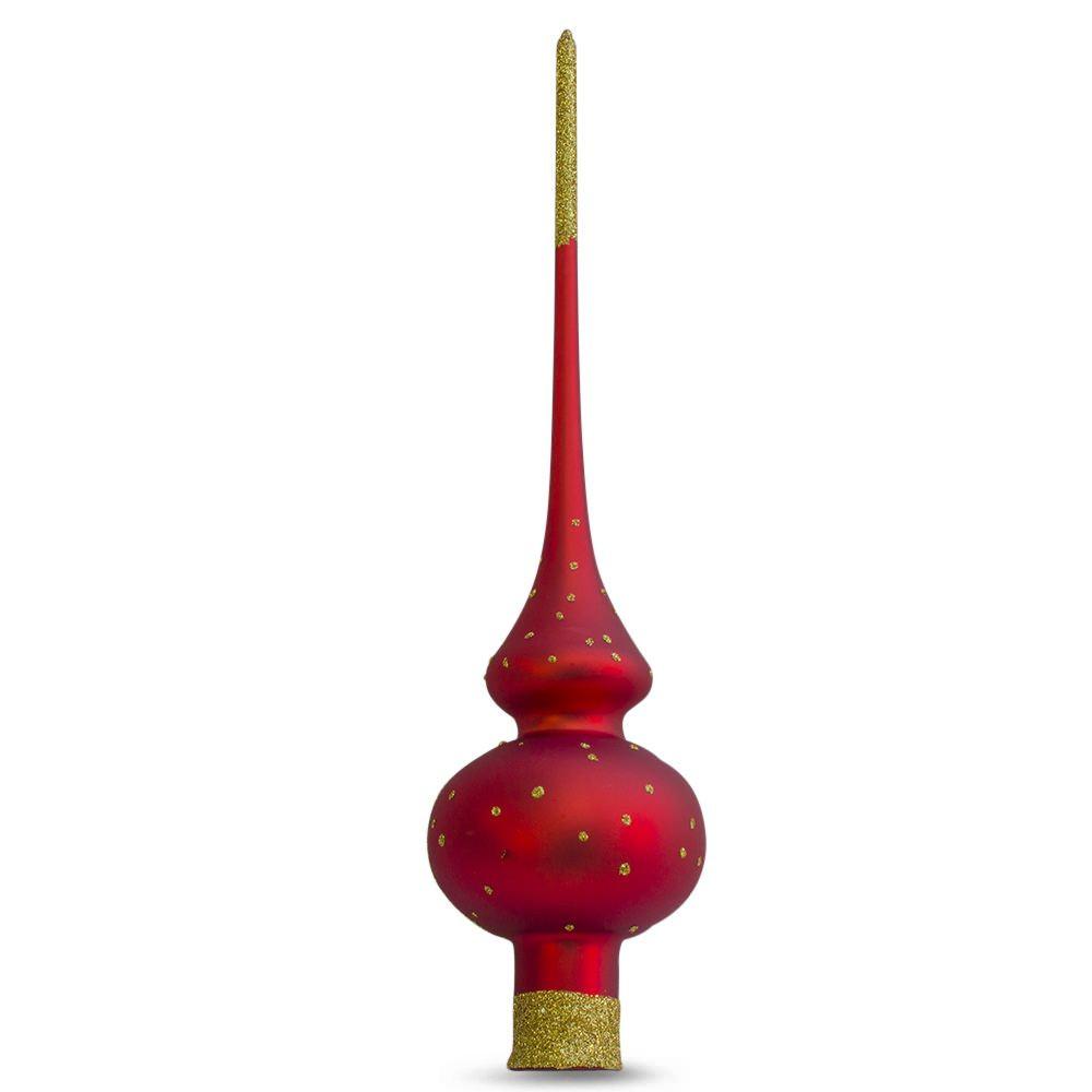 Angels Admire Jesus Nativity Scene Red Glass Christmas Tree Topper 11 Inches