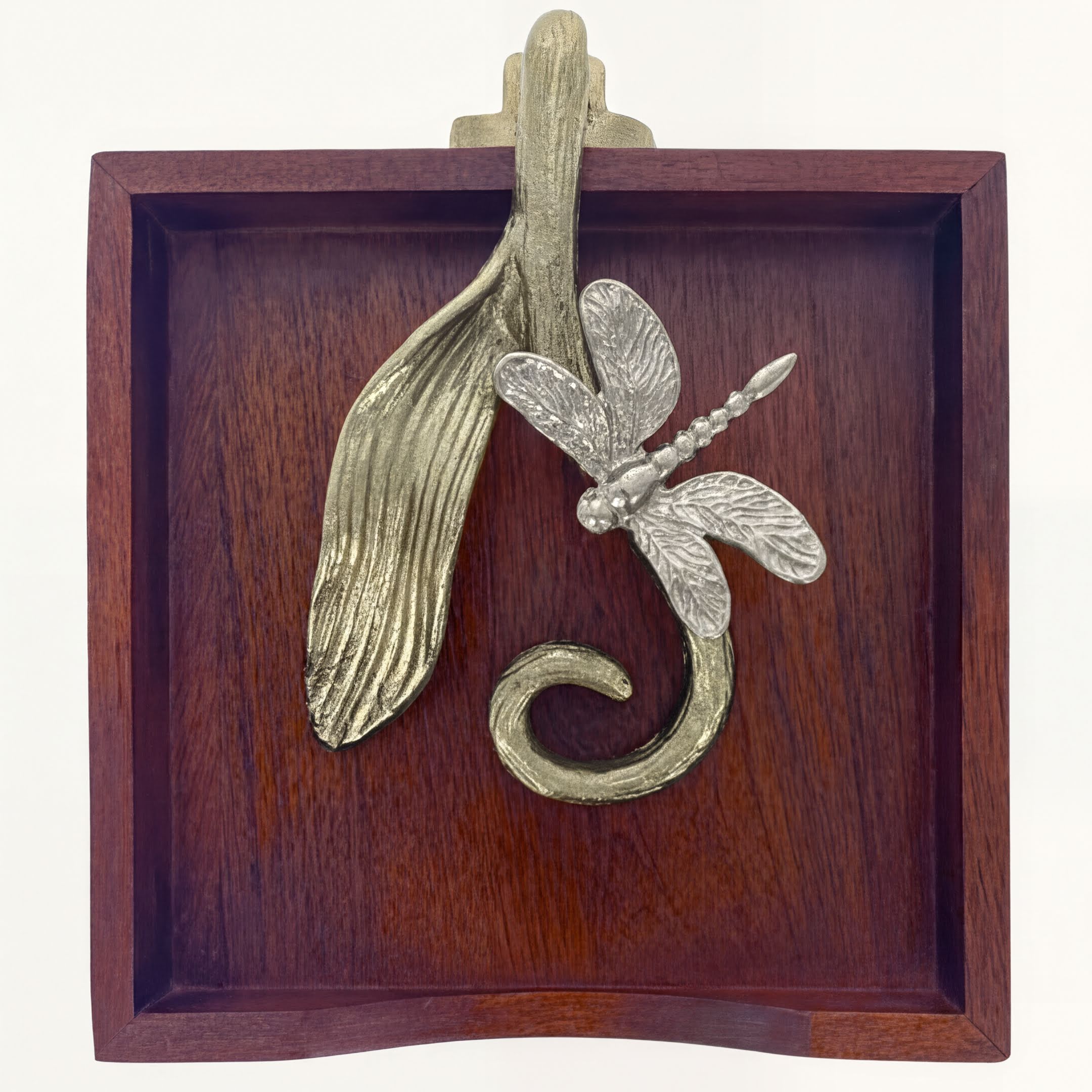 Wooden Napkin Holder - Silver Gold Metal Finish Ornament with Weighted Arm