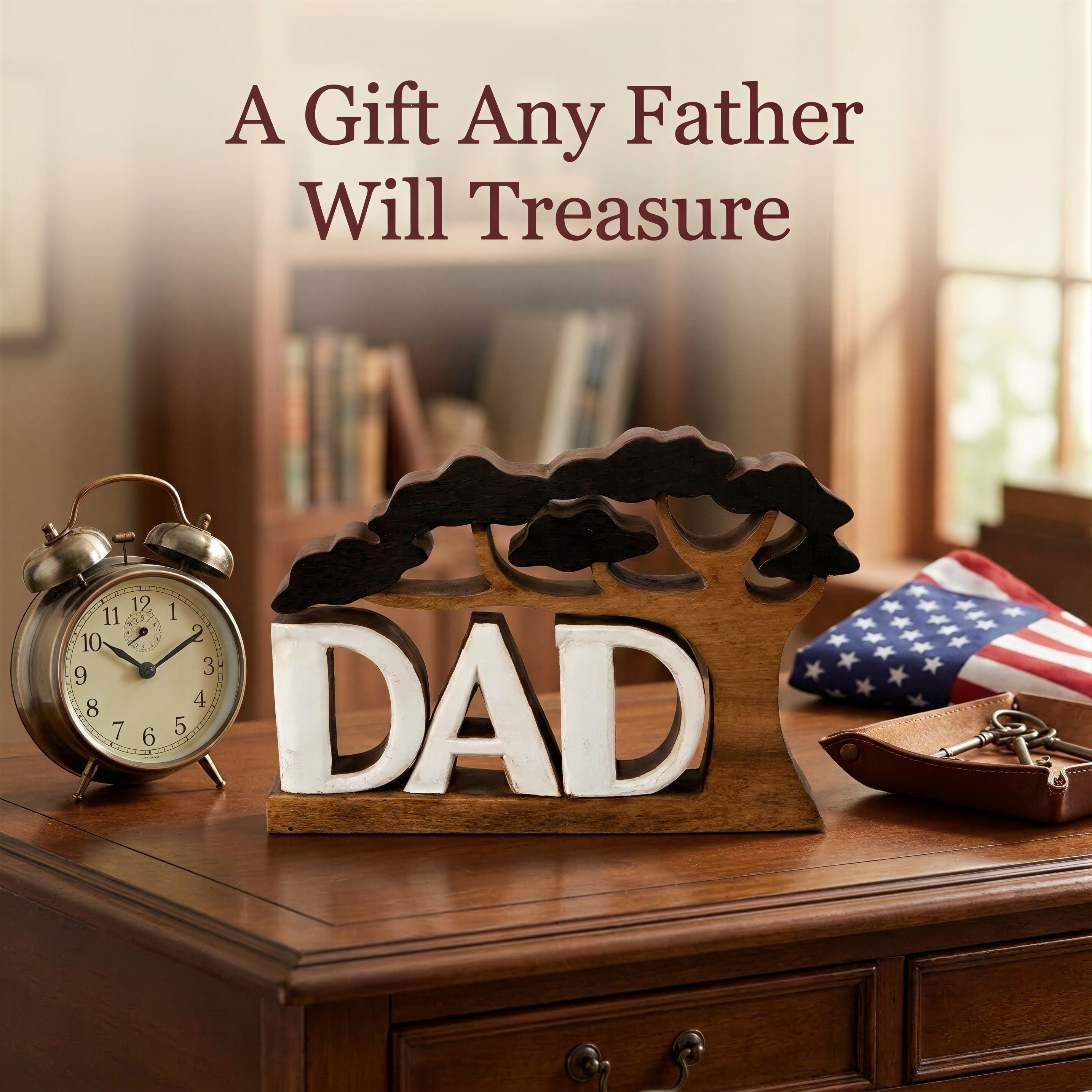 Wooden Dad Sculpture – Handmade Acacia Wood Decor | Personalized Dad Gift